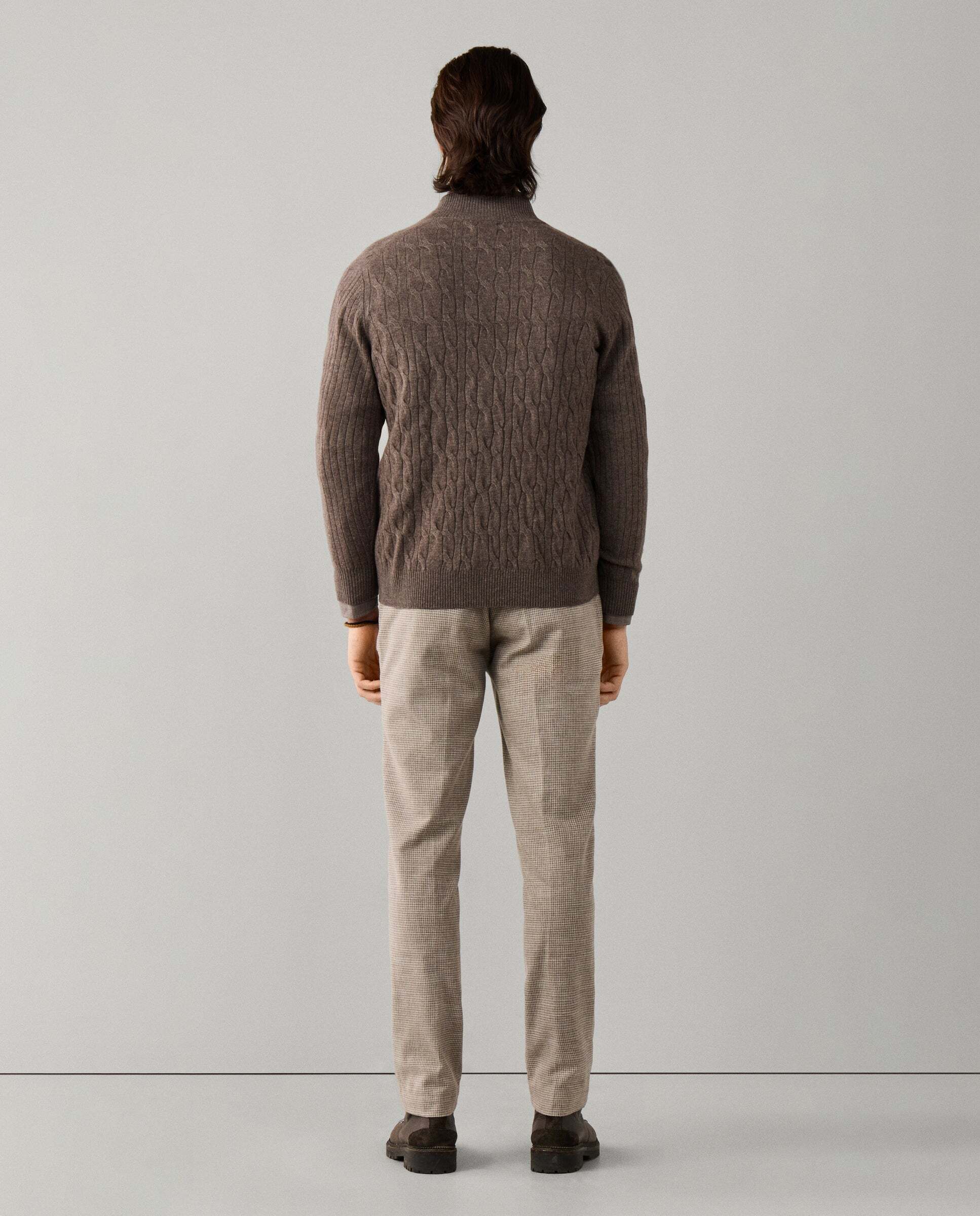 Jersey en lana de cordero de punto trenzado con con cremallera - Hackett - Natural Natural-3