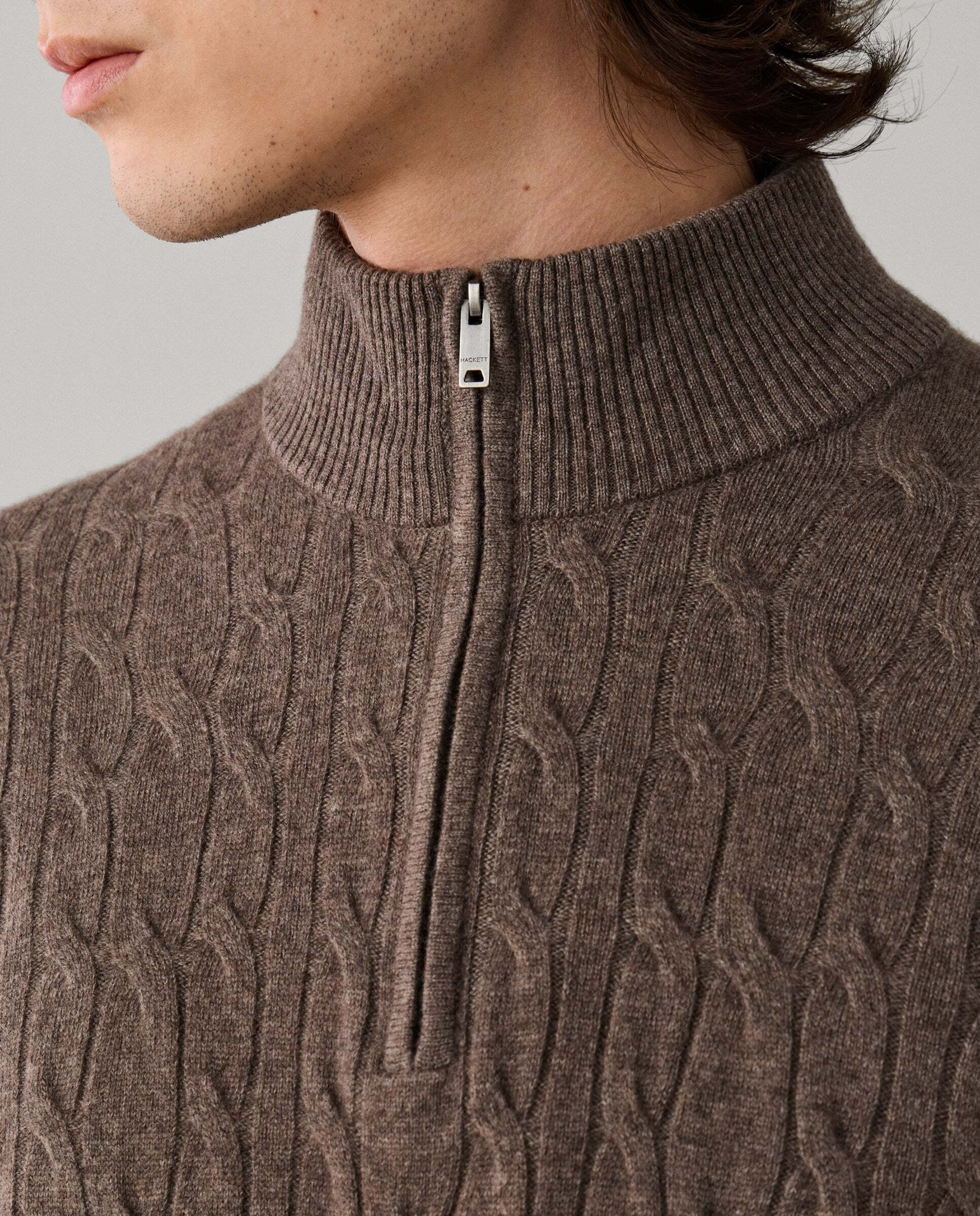 Jersey en lana de cordero de punto trenzado con con cremallera - Hackett - Natural Natural-4