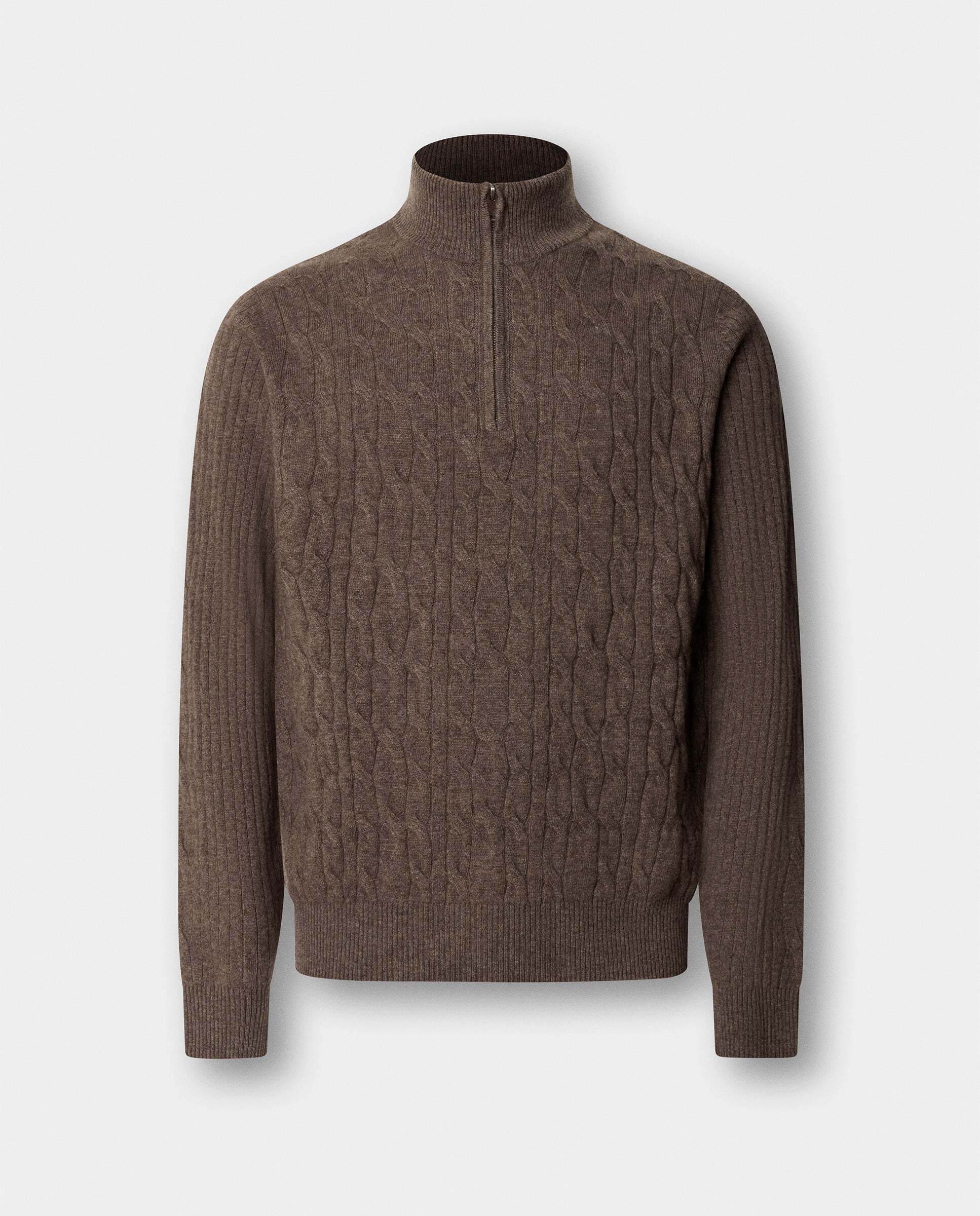 Jersey en lana de cordero de punto trenzado con con cremallera - Hackett - Natural Natural-6