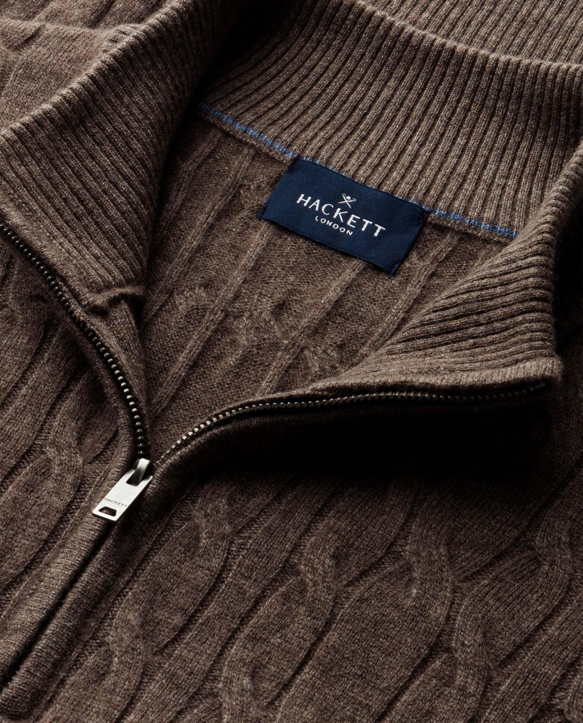 Jersey en lana de cordero de punto trenzado con con cremallera - Hackett - Natural Natural-5