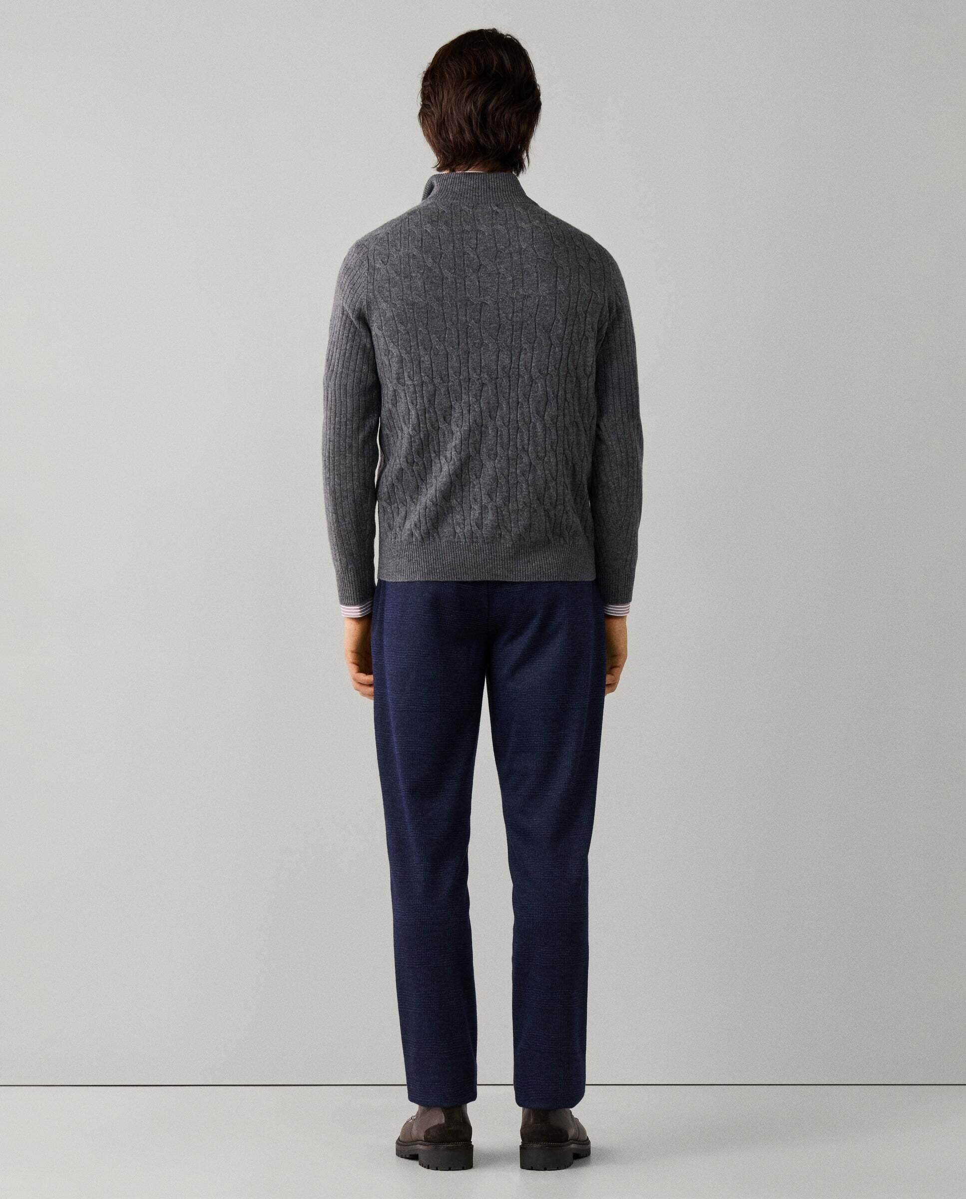 Jersey en lana de cordero de punto trenzado con con cremallera - Hackett - Gris Gris-3