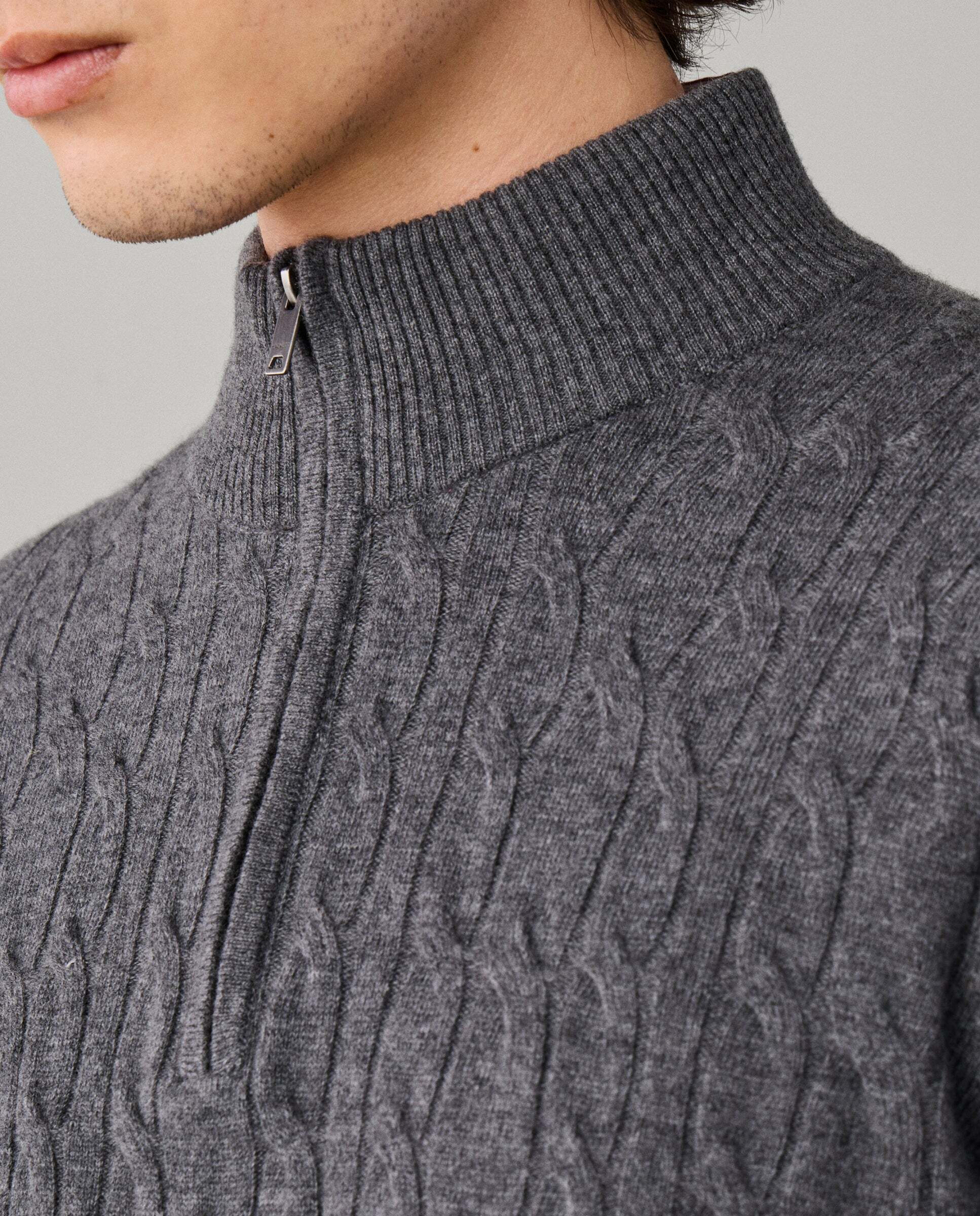 Jersey en lana de cordero de punto trenzado con con cremallera - Hackett - Gris Gris-4