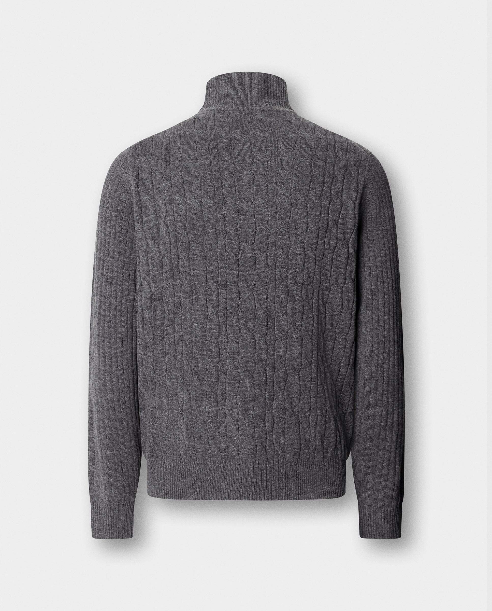 Jersey en lana de cordero de punto trenzado con con cremallera - Hackett - Gris Gris-8