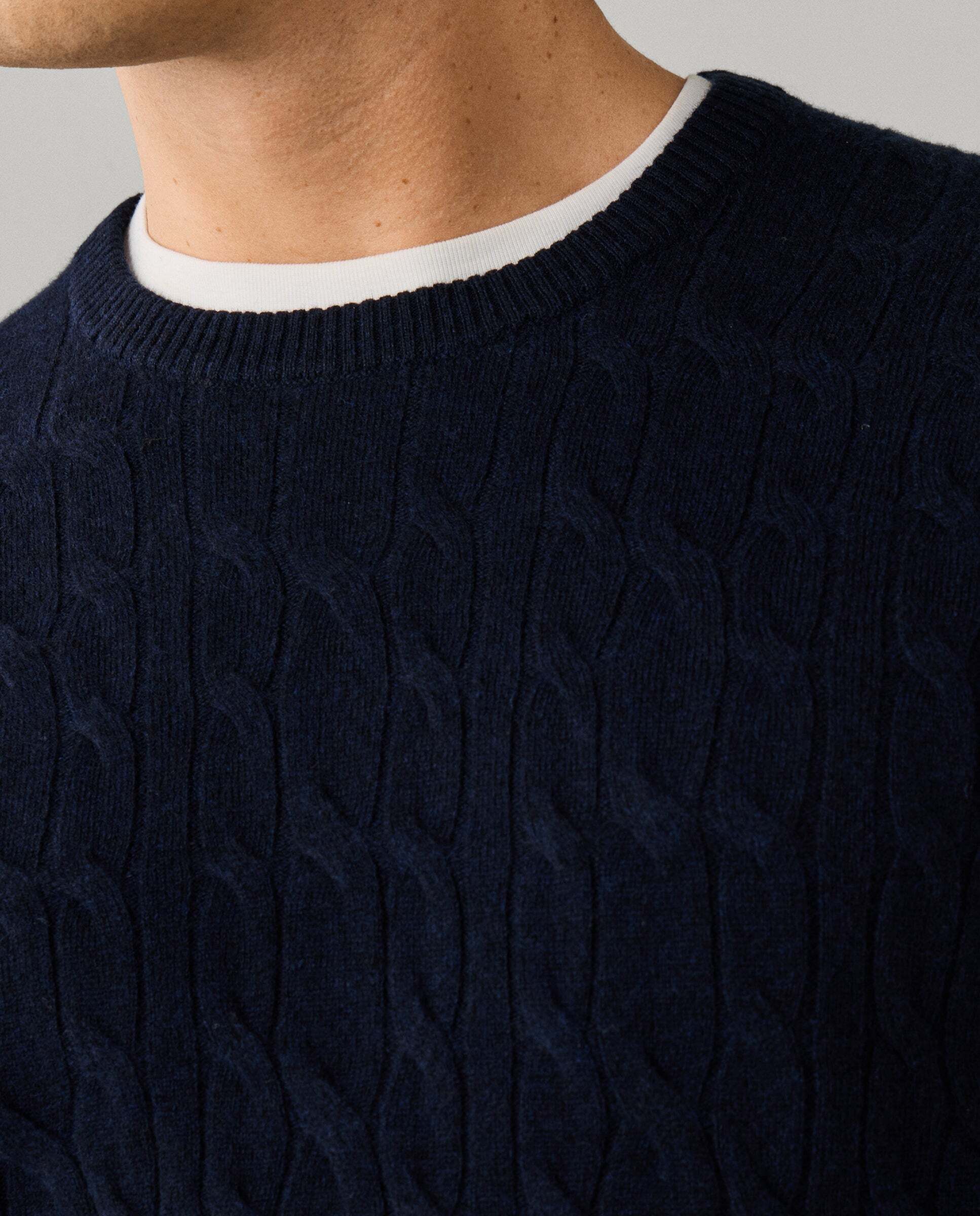 Jersey de hombre en lana de cordero de punto trenzado con cuello redondo - Hackett - Azul marino Azul marino-4