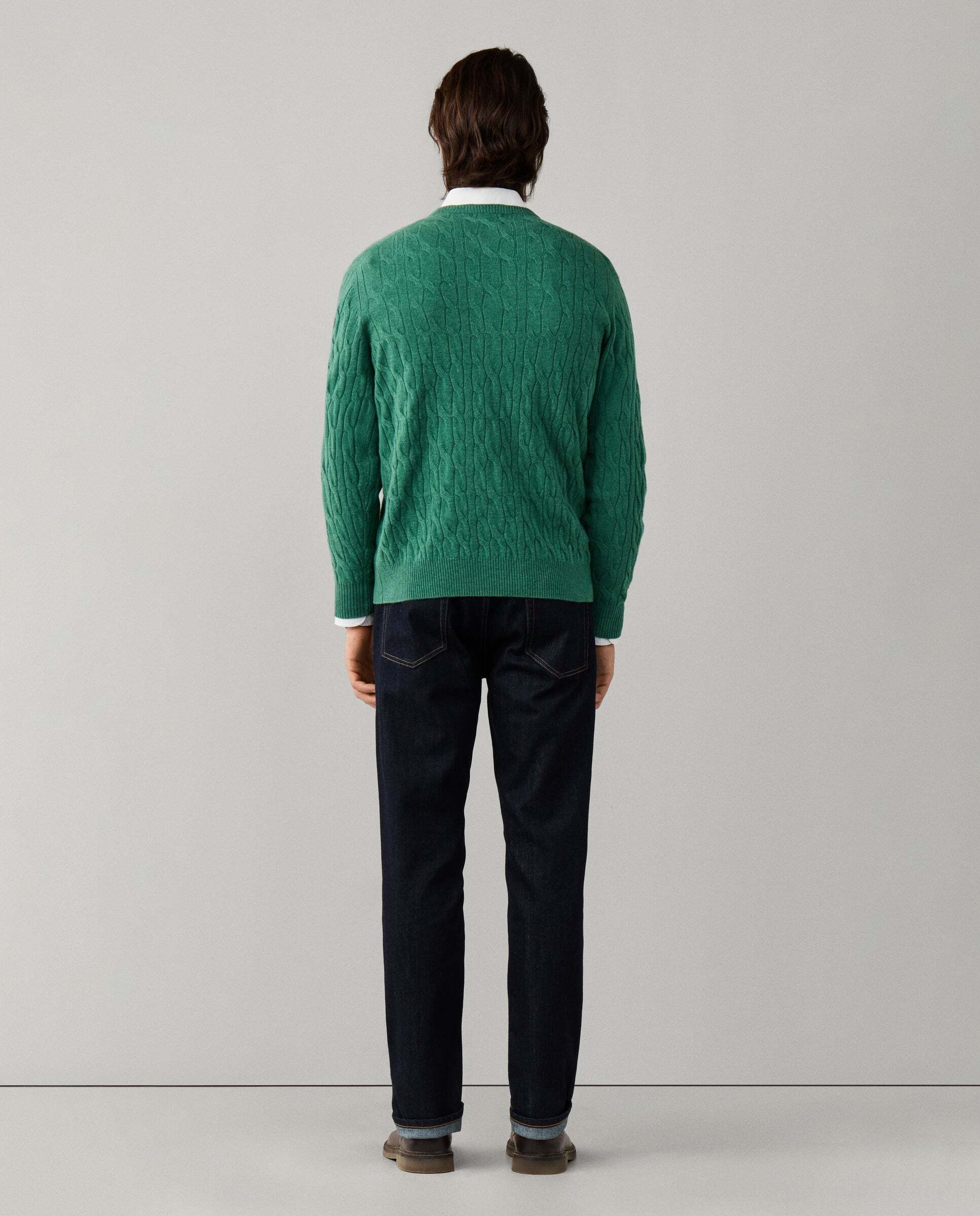 Jersey de hombre en lana de cordero de punto trenzado con cuello redondo - Hackett - Verde Verde-3