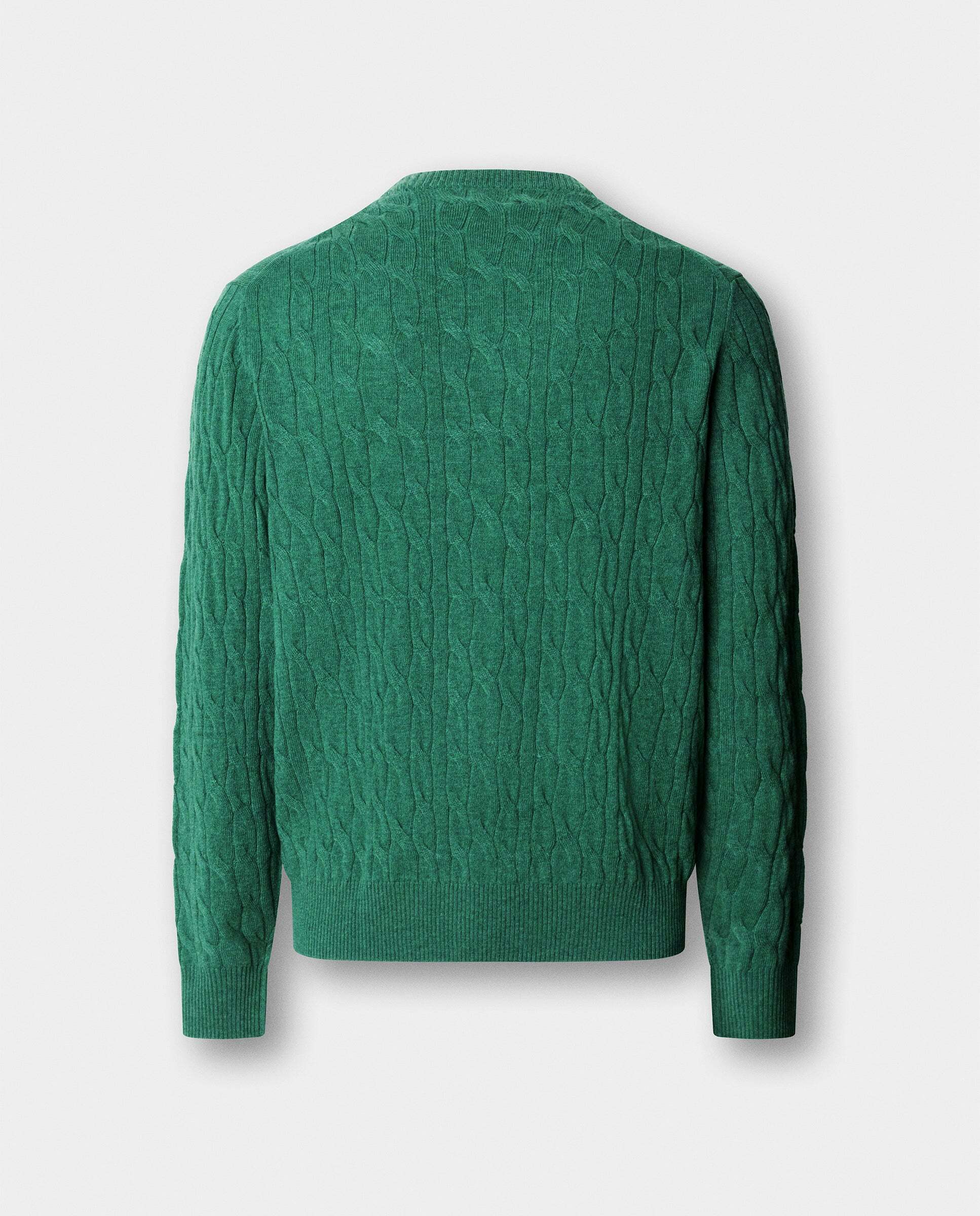 Jersey de hombre en lana de cordero de punto trenzado con cuello redondo - Hackett - Verde Verde-7
