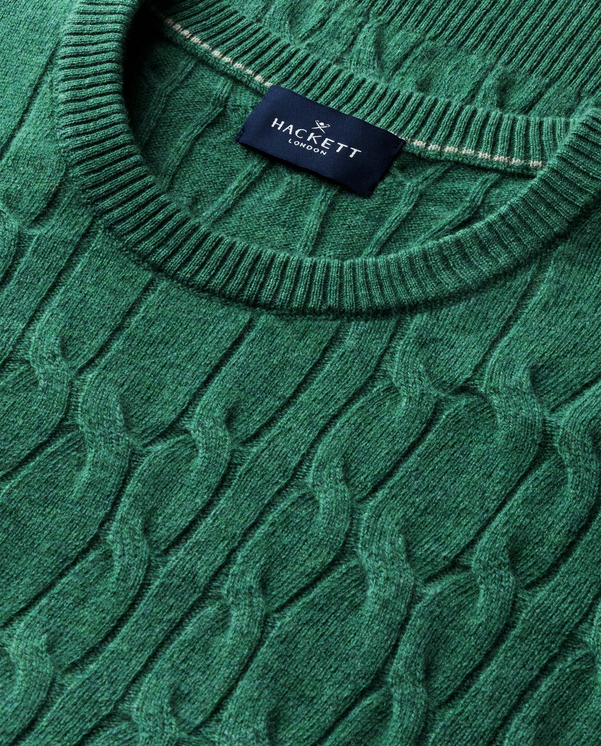 Jersey de hombre en lana de cordero de punto trenzado con cuello redondo - Hackett - Verde Verde-5