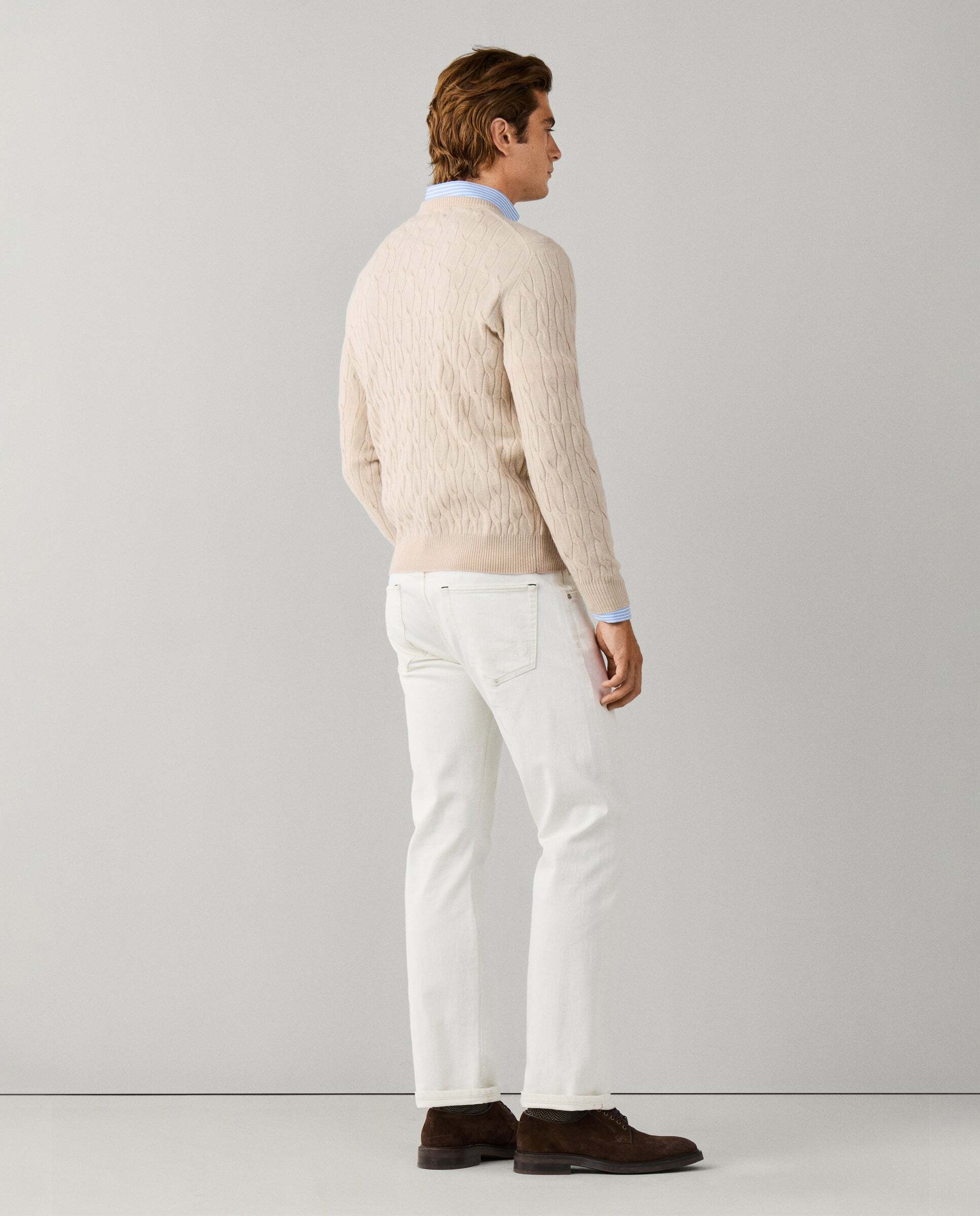 Jersey de hombre en lana de cordero de punto trenzado con cuello redondo - Hackett - Natural Natural-3