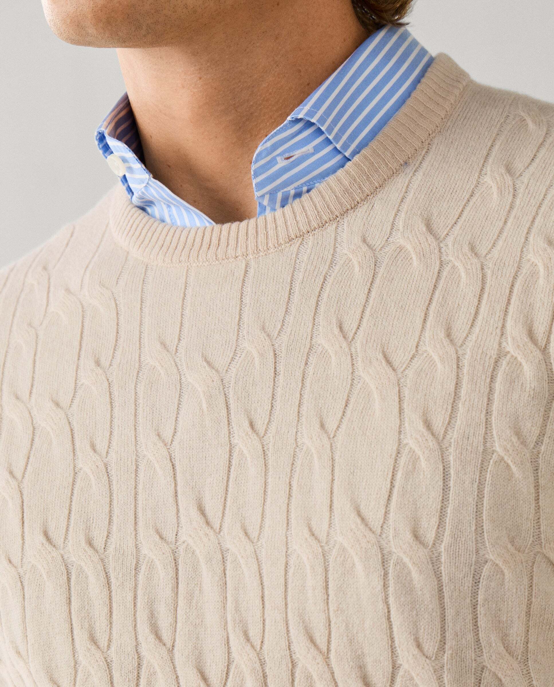 Jersey de hombre en lana de cordero de punto trenzado con cuello redondo - Hackett - Natural Natural-4