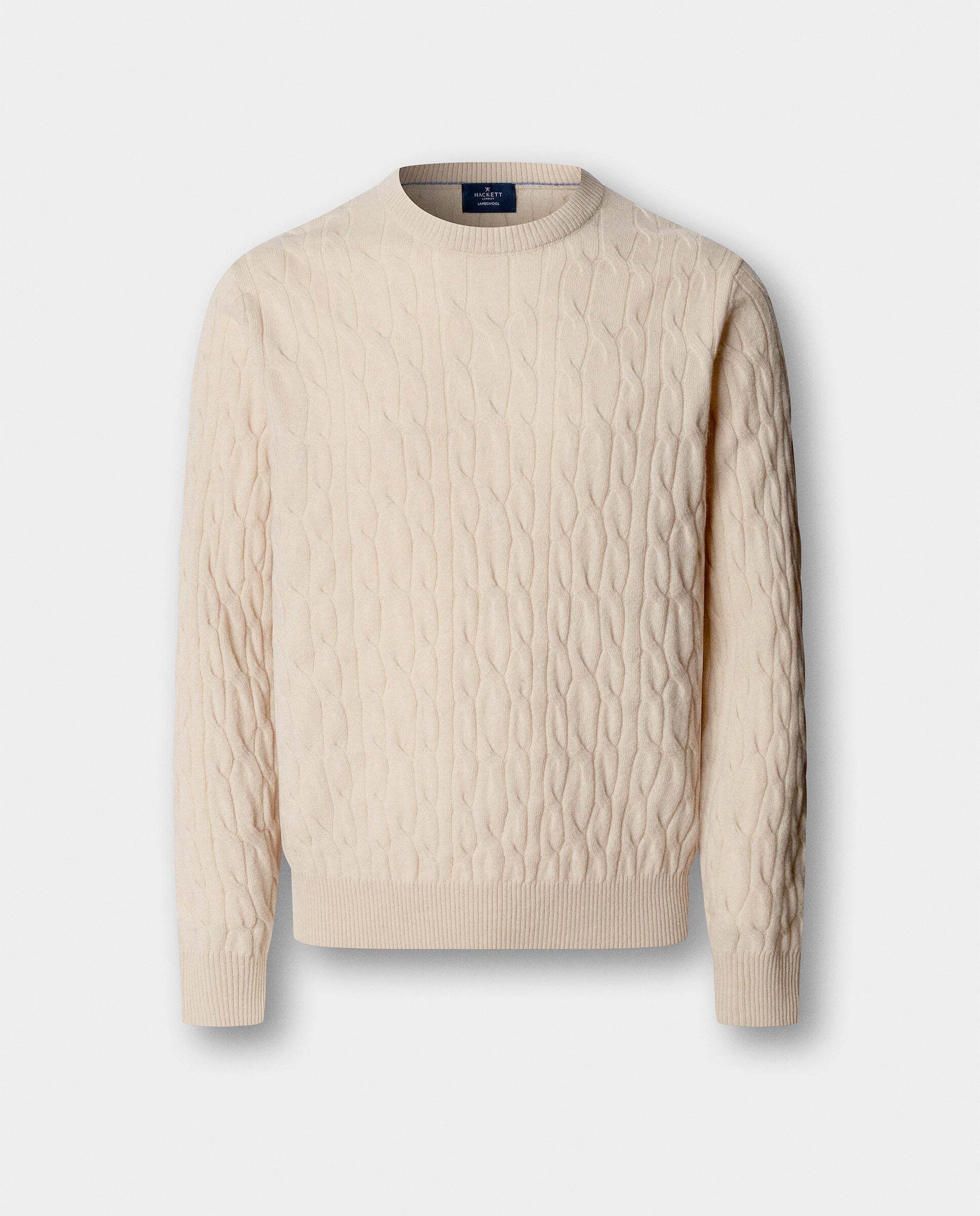 Jersey de hombre en lana de cordero de punto trenzado con cuello redondo - Hackett - Natural Natural-6