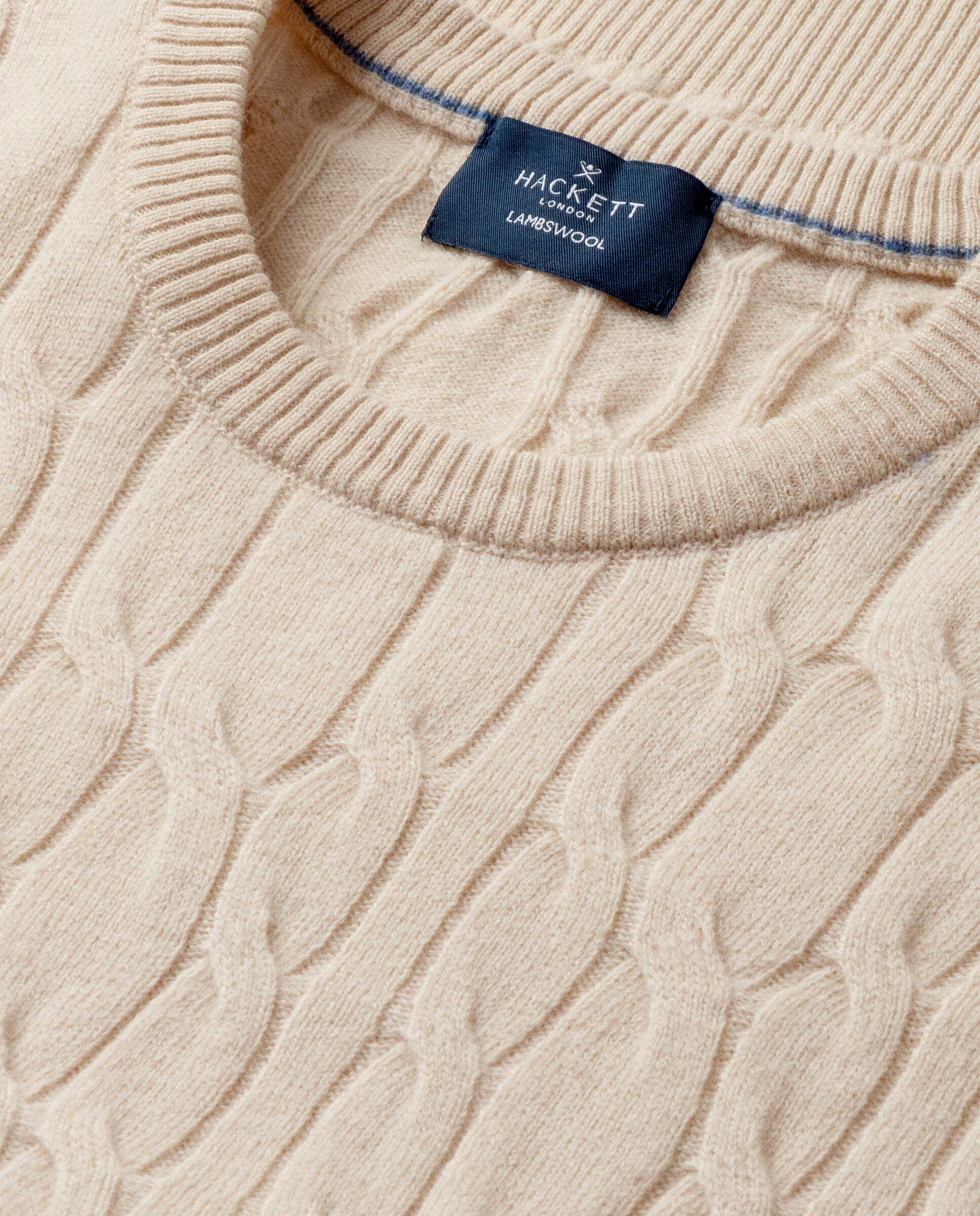 Jersey de hombre en lana de cordero de punto trenzado con cuello redondo - Hackett - Natural Natural-5