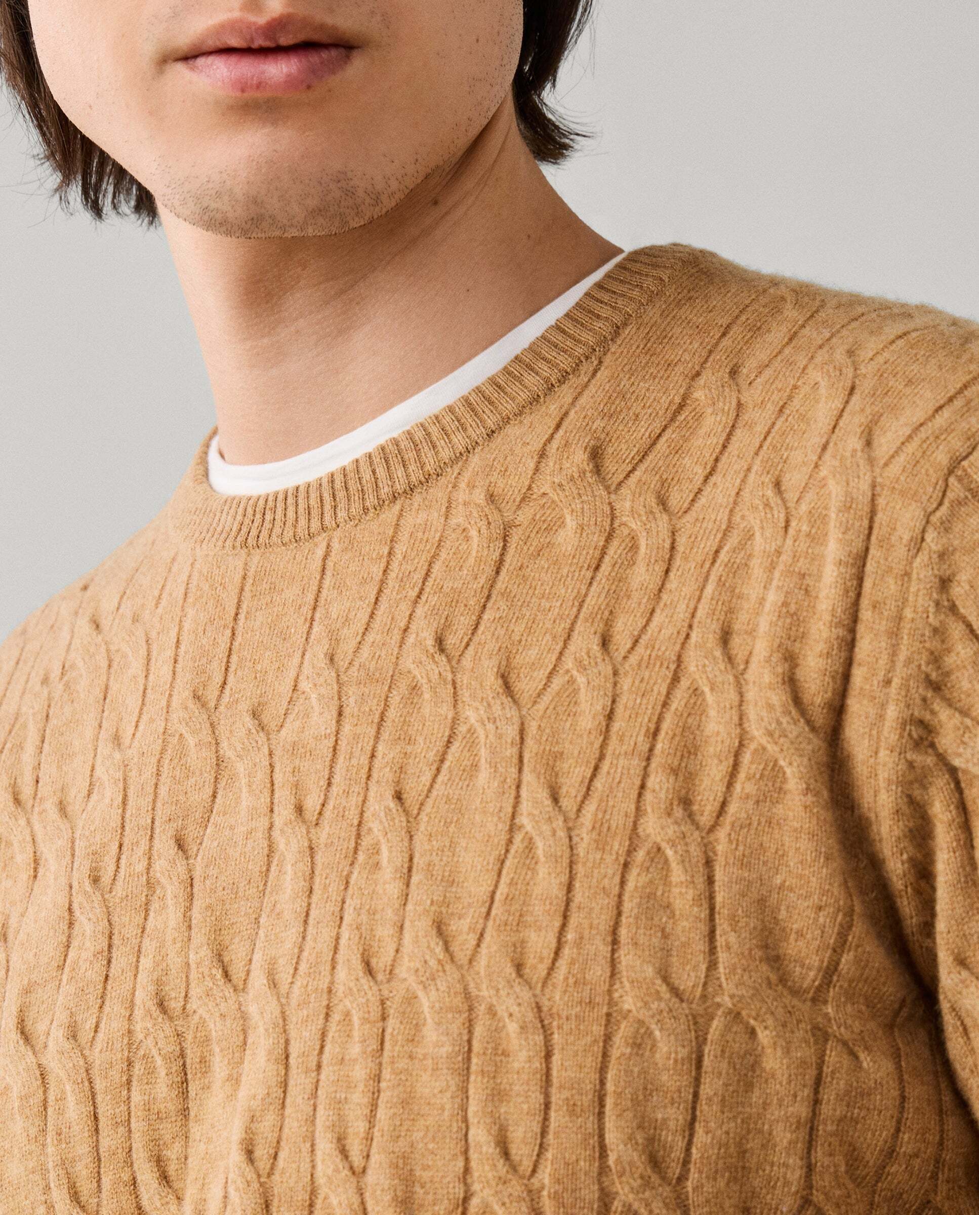 Jersey de hombre en lana de cordero de punto trenzado con cuello redondo - Hackett - Beige Beige-4