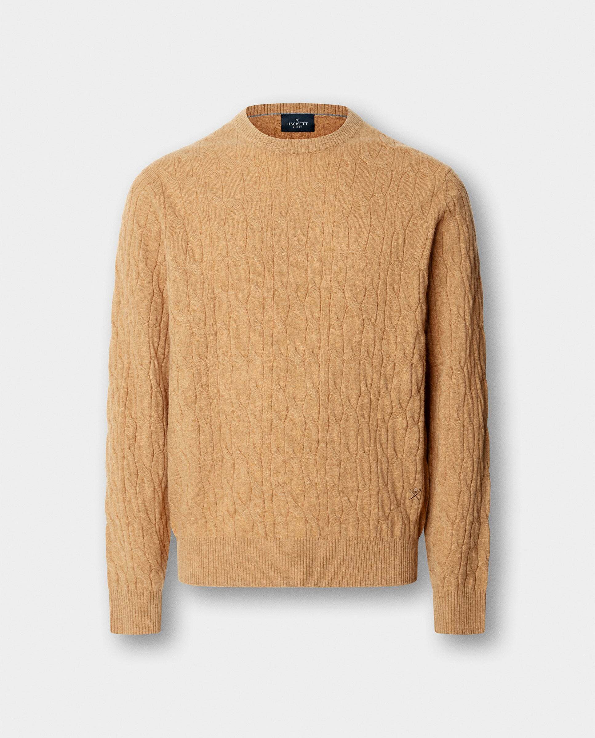 Jersey de hombre en lana de cordero de punto trenzado con cuello redondo - Hackett - Beige Beige-7
