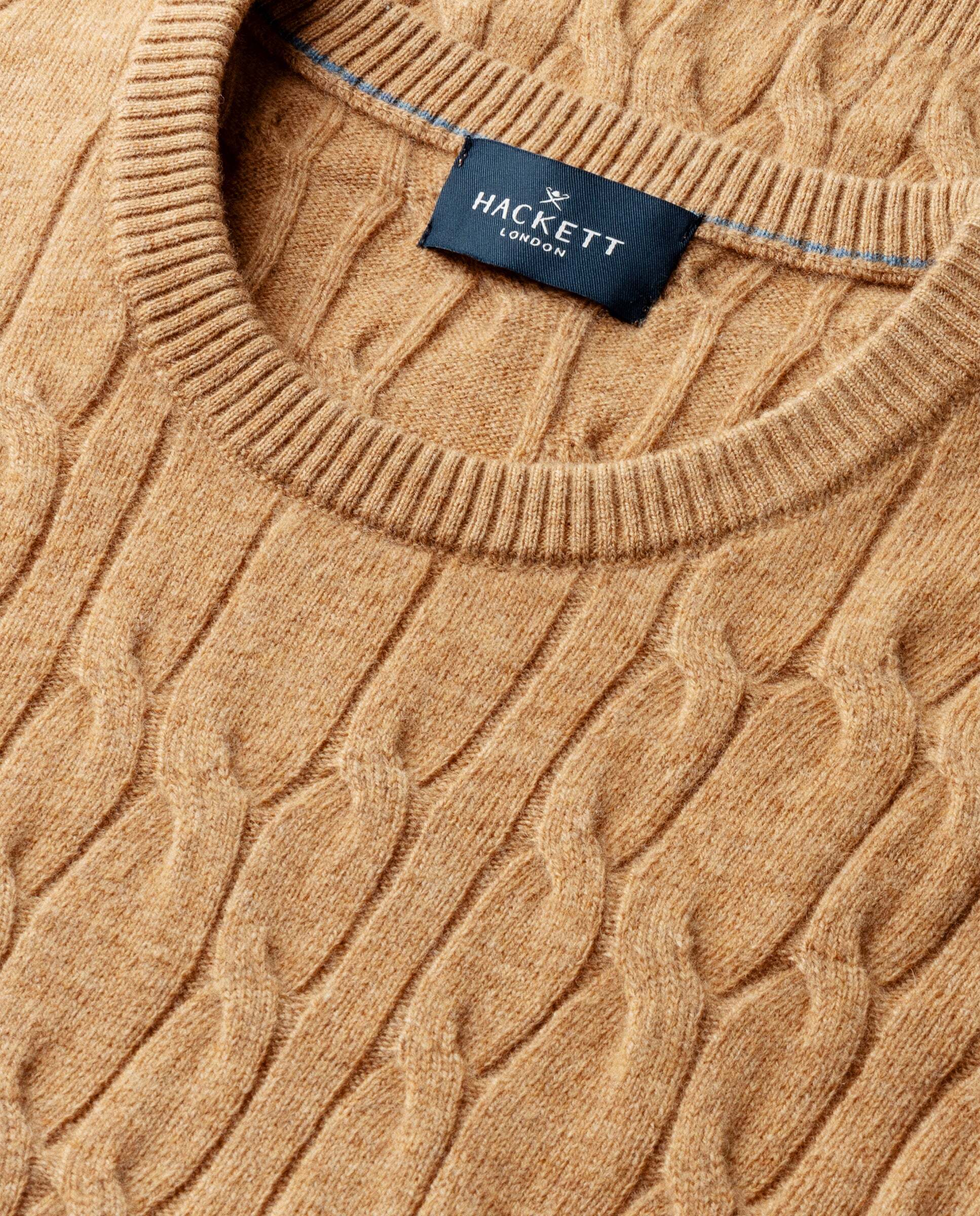 Jersey de hombre en lana de cordero de punto trenzado con cuello redondo - Hackett - Beige Beige-9