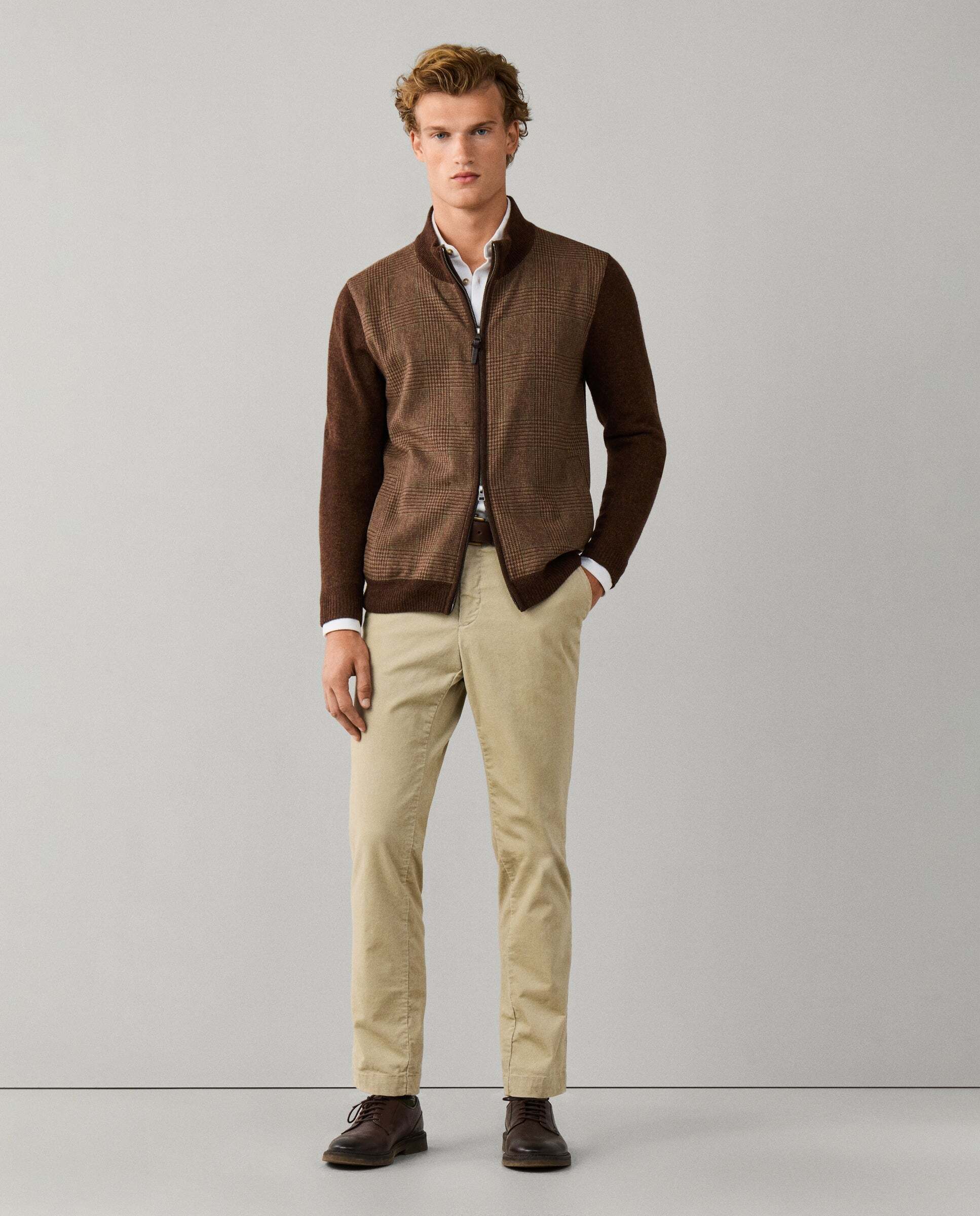 Cárdigan de hombre lana merino príncipe de gales híbrido - Hackett - Marrón claro Marrón claro-2
