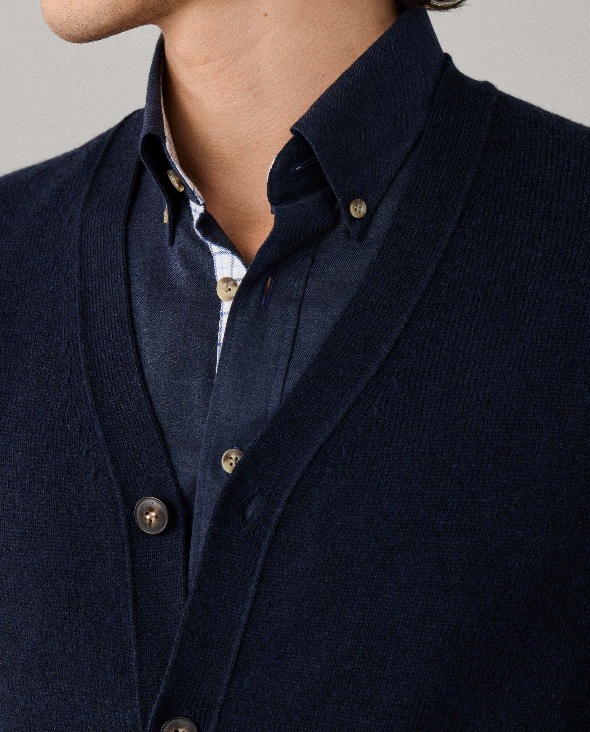 Cárdigan de hombre de lana de cordero con botones - Hackett - Azul Azul-4