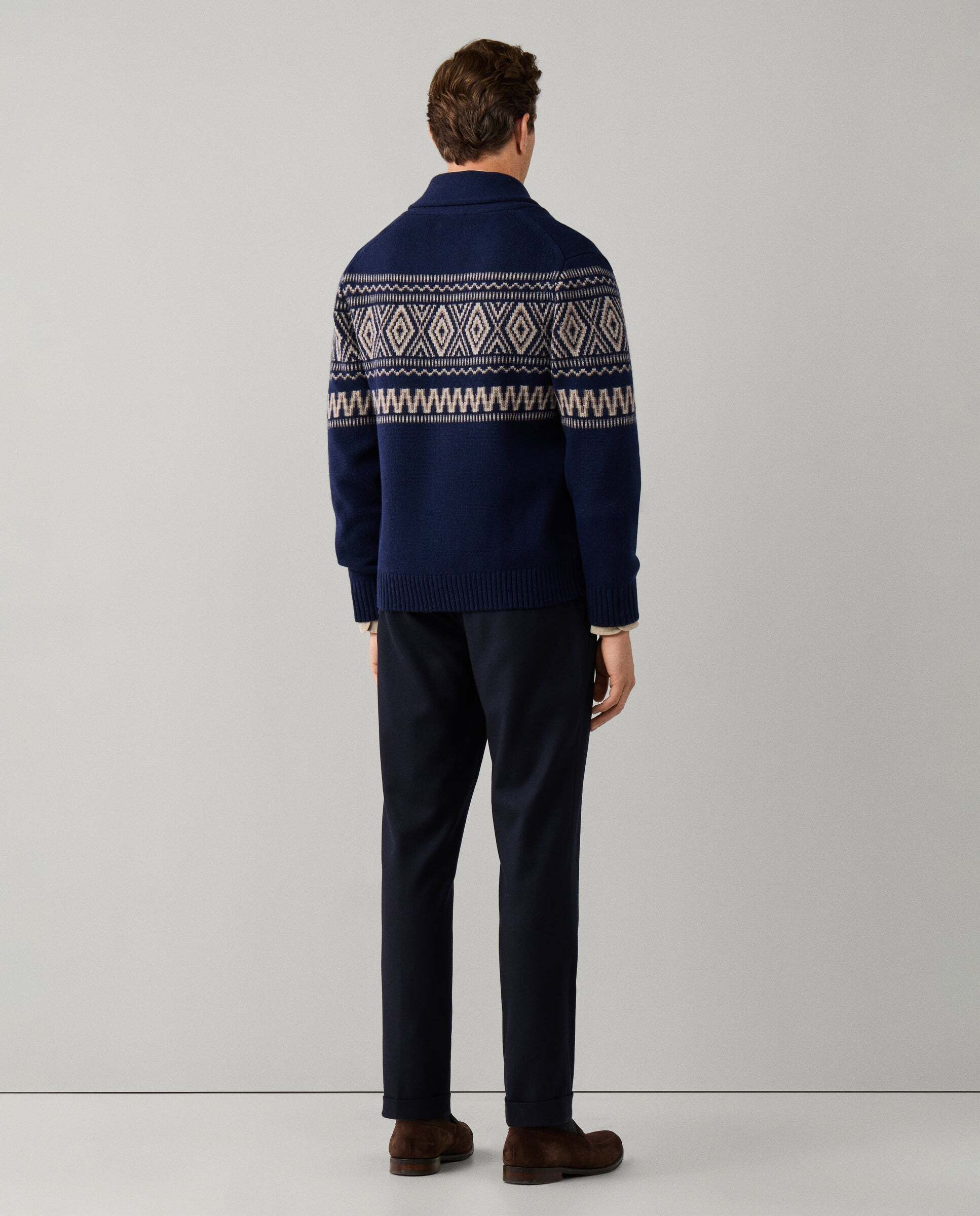 Cárdigan de hombre lana-cashmere fairisle con cuello chal - Hackett - Azul Azul-3