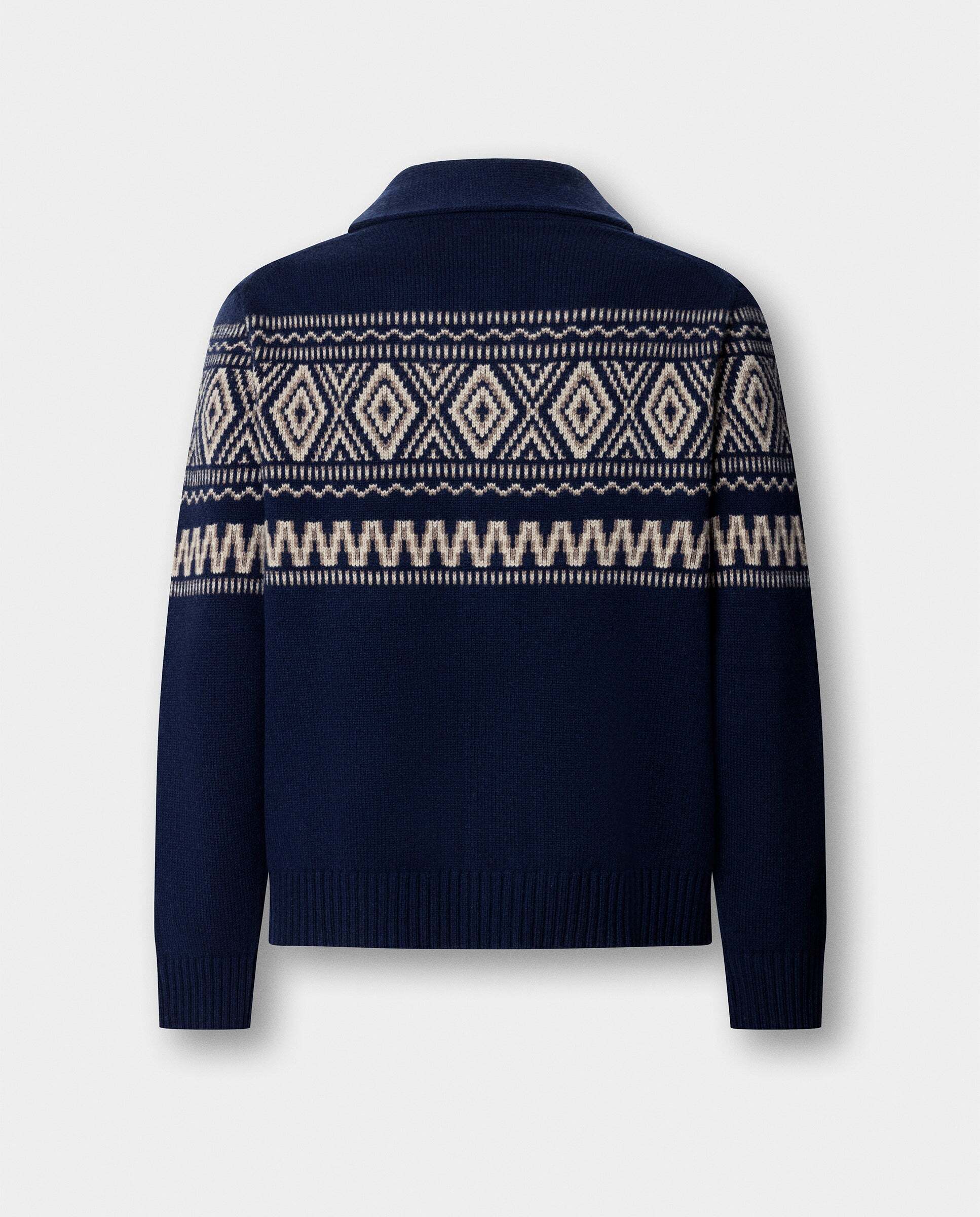 Cárdigan de hombre lana-cashmere fairisle con cuello chal - Hackett - Azul Azul-7