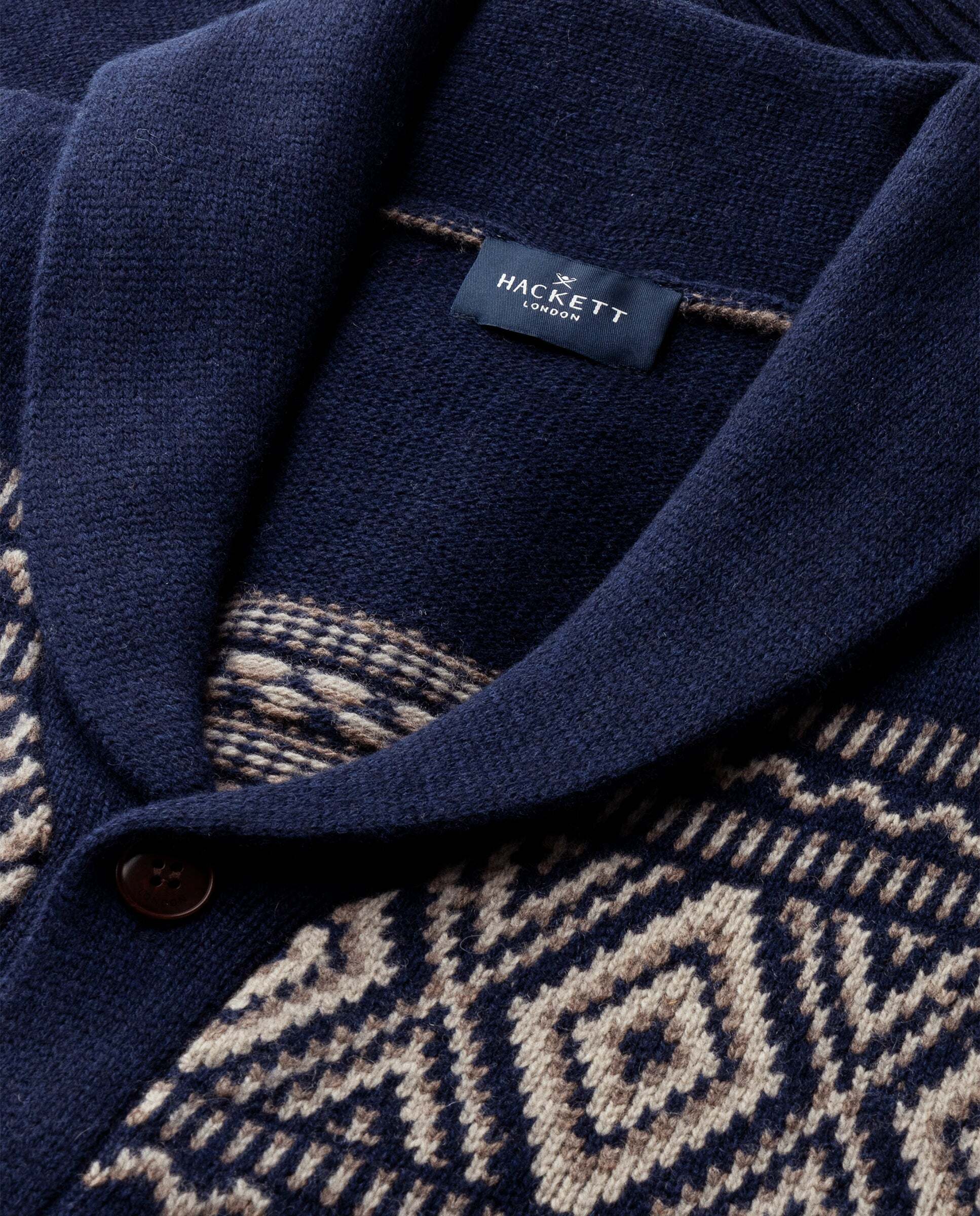 Cárdigan de hombre lana-cashmere fairisle con cuello chal - Hackett - Azul Azul-5