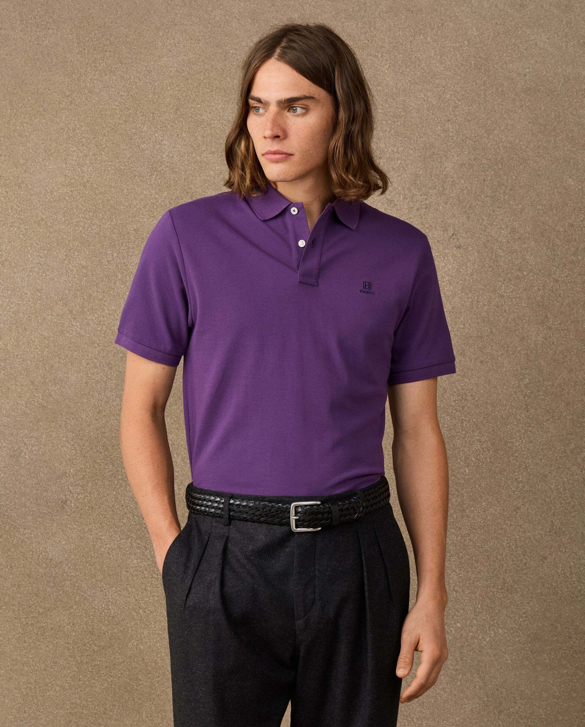 Polo de hombre manga corta con logo fit clásico - Hackett - Morado Morado-1
