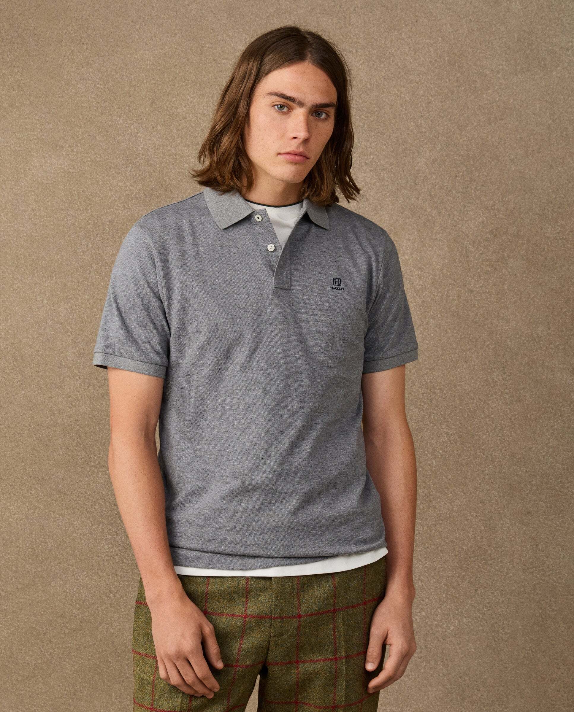 Polo de hombre manga corta con logo fit clásico - Hackett - Gris Gris-1