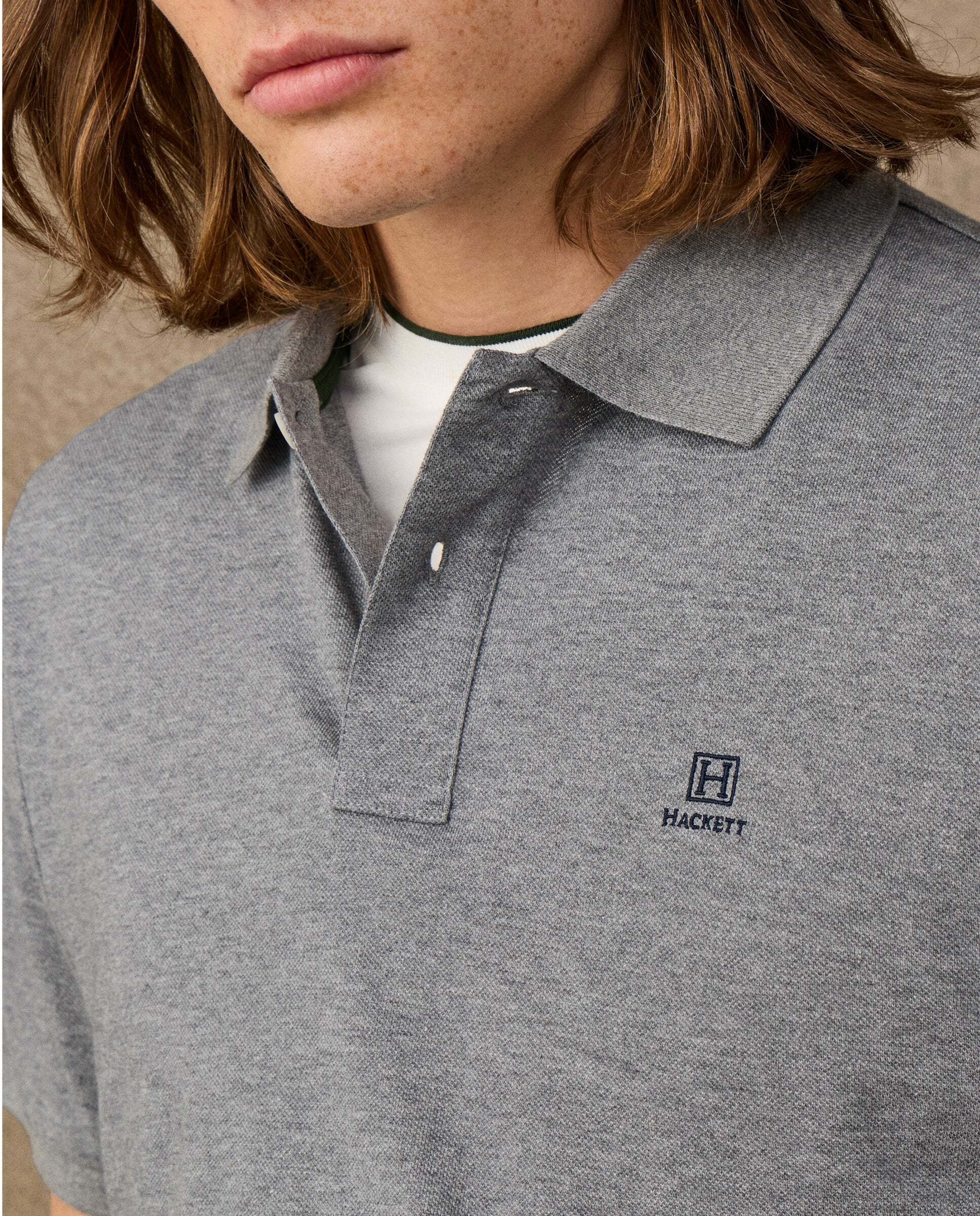Polo de hombre manga corta con logo fit clásico - Hackett - Gris Gris-4