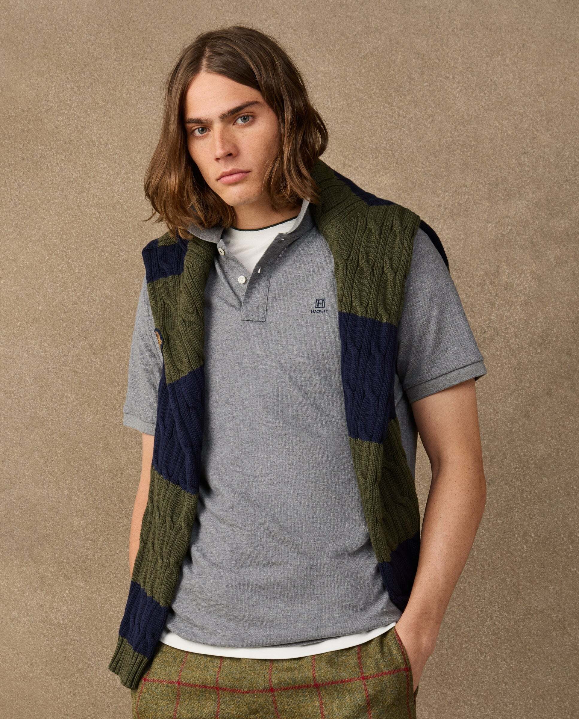 Polo de hombre manga corta con logo fit clásico - Hackett - Gris Gris-5