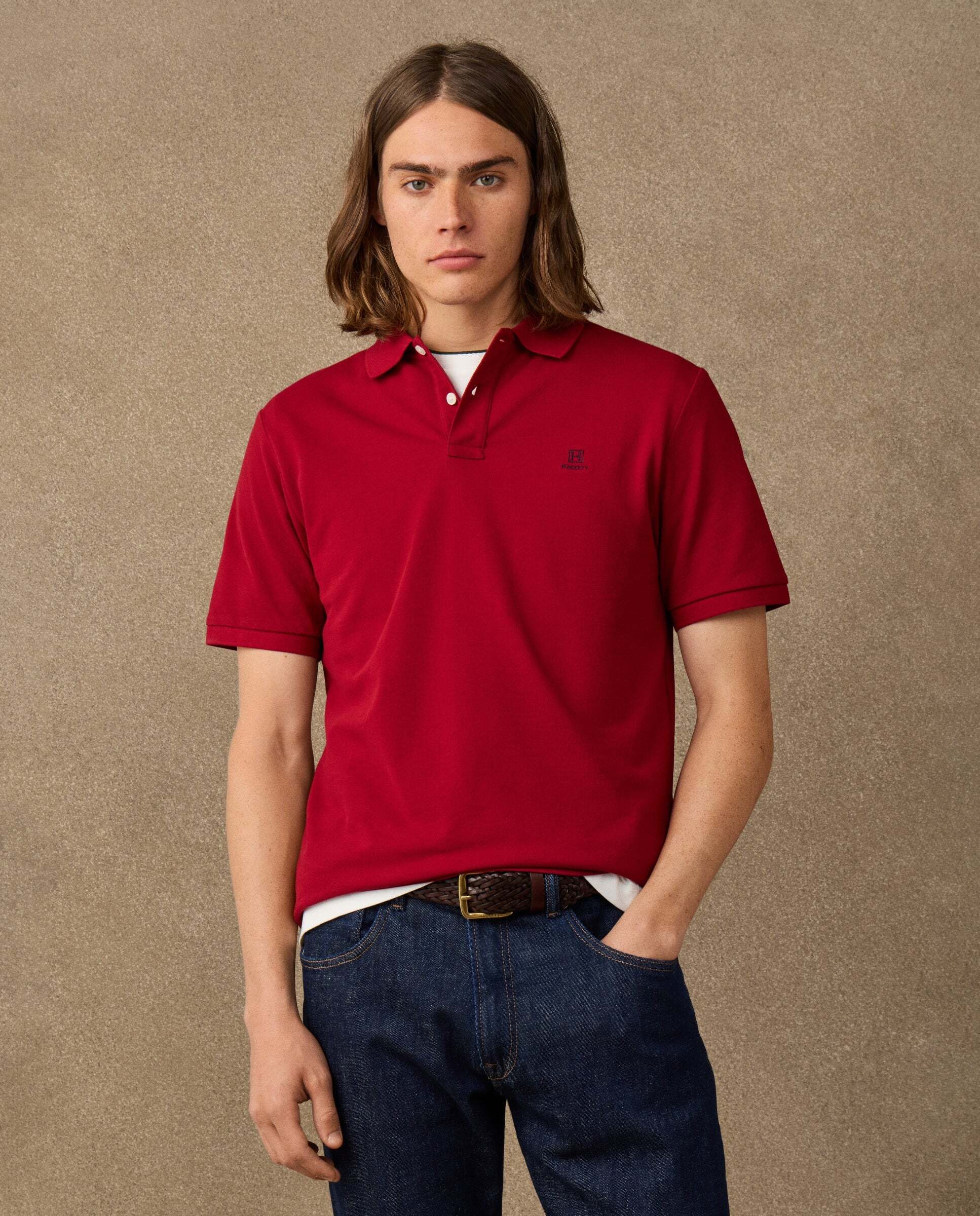 Polo de hombre manga corta con logo fit clásico - Hackett - Rojo Rojo-1