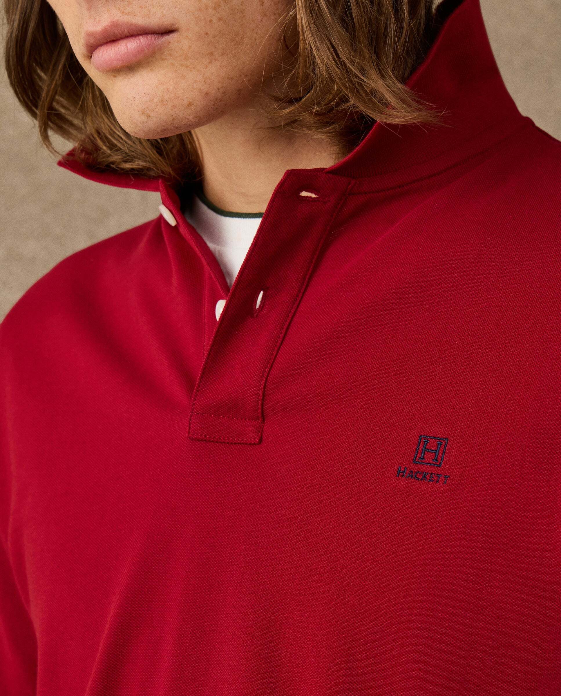 Polo de hombre manga corta con logo fit clásico - Hackett - Rojo Rojo-4
