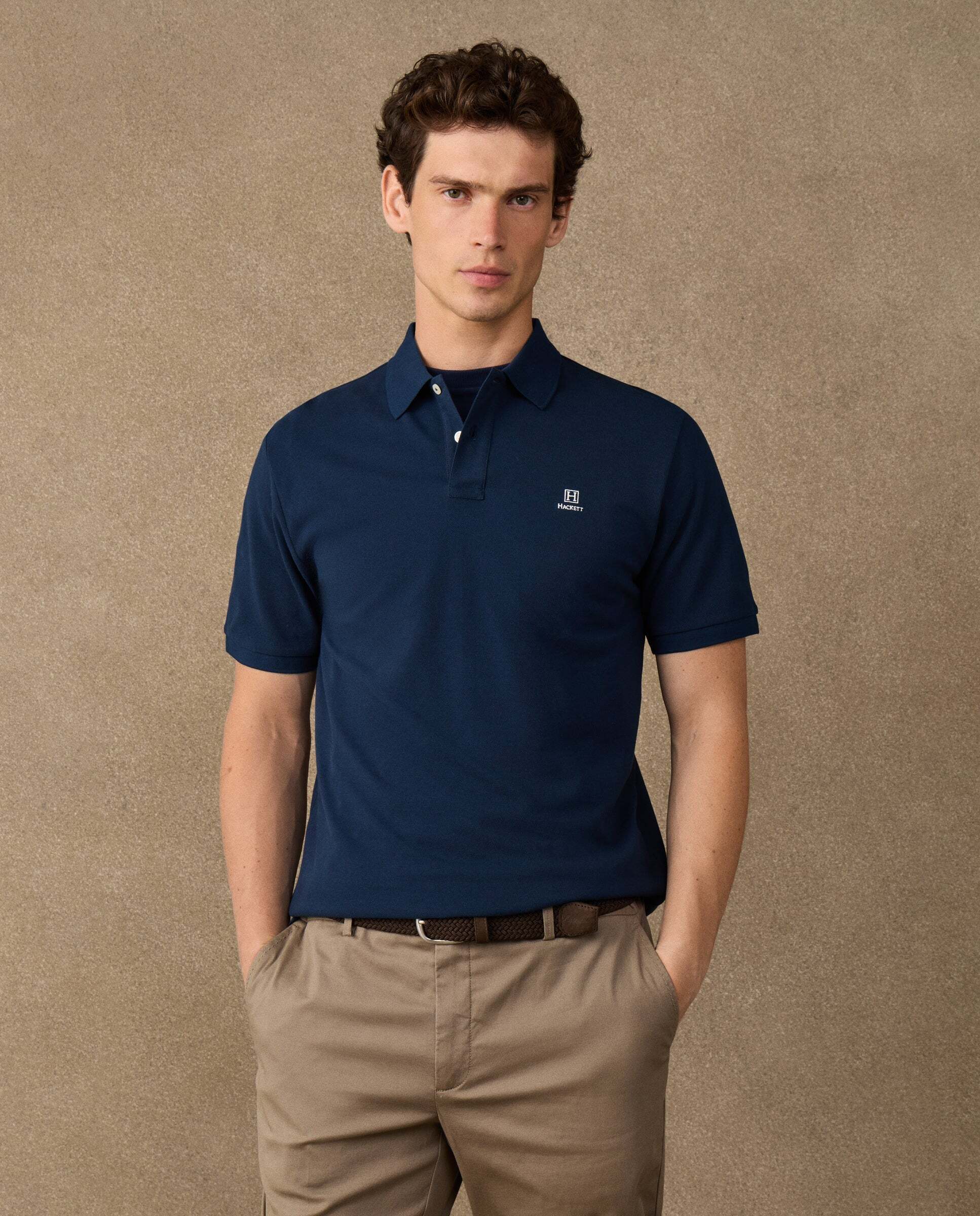Polo de hombre manga corta con logo fit clásico - Hackett - Azul marino Azul marino-1