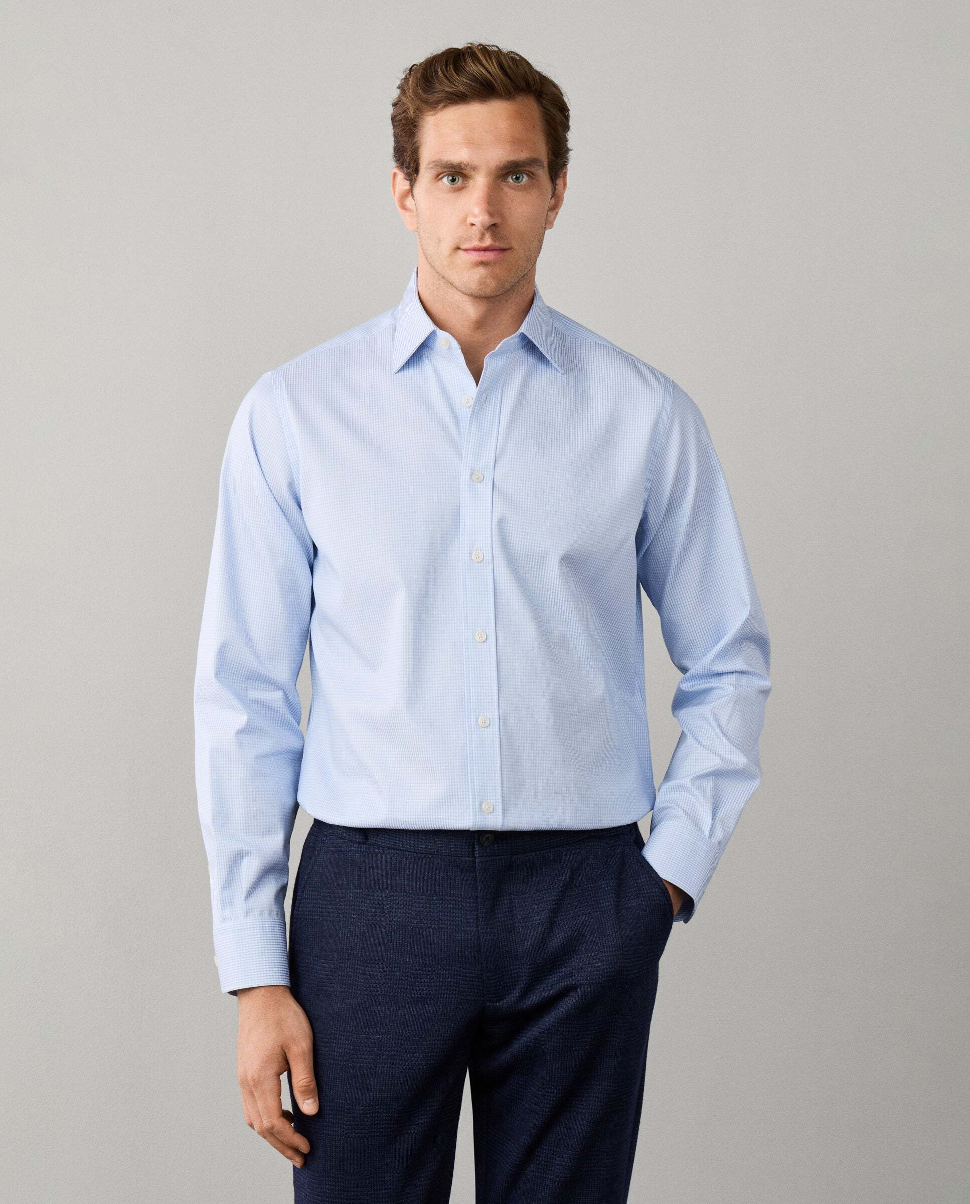Imagen 0 de Camisa de hombre cuadros graph fit clásico Azul claro