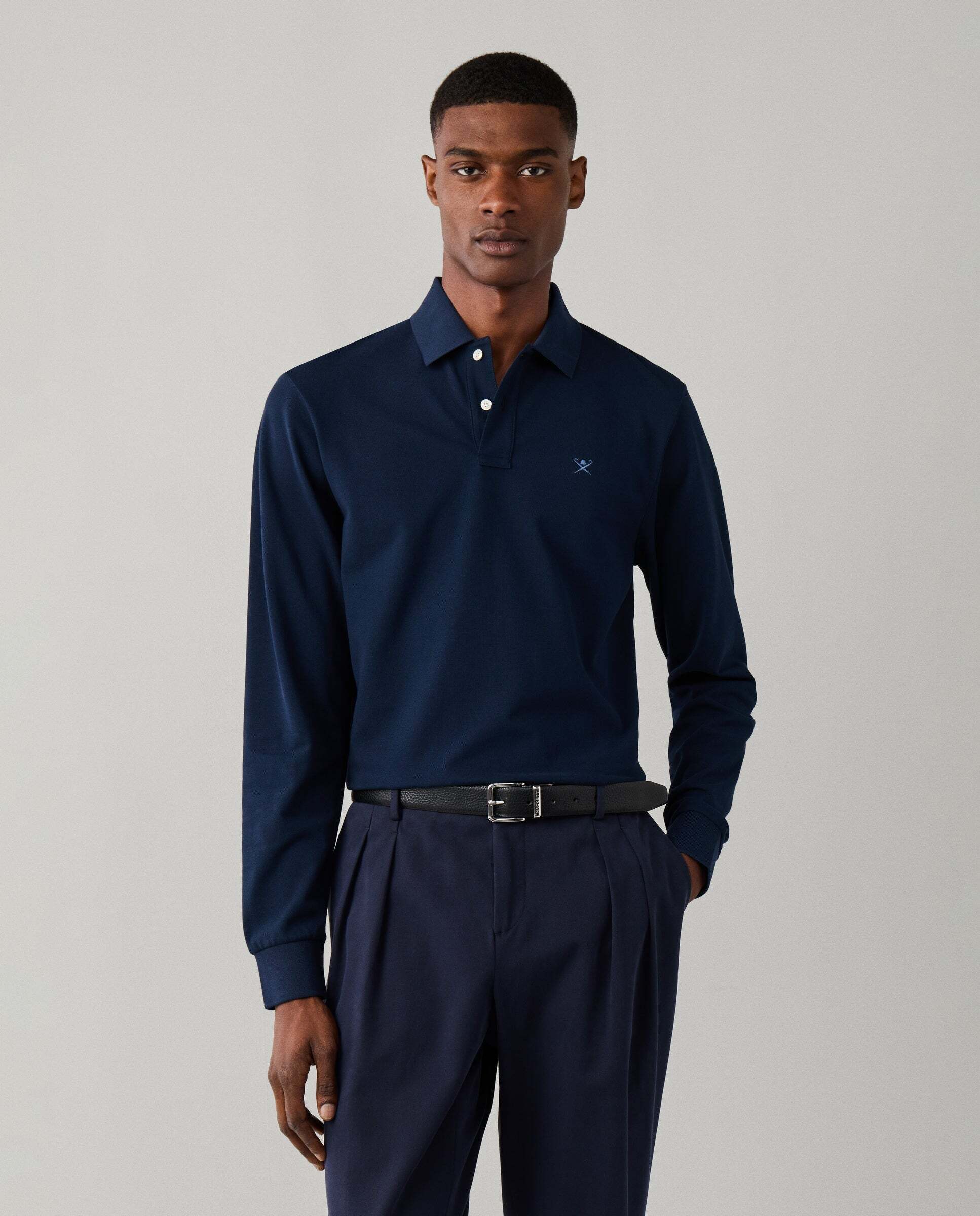 Polo de hombre manga larga con logo fit slim - Hackett - Azul marino Azul marino-1