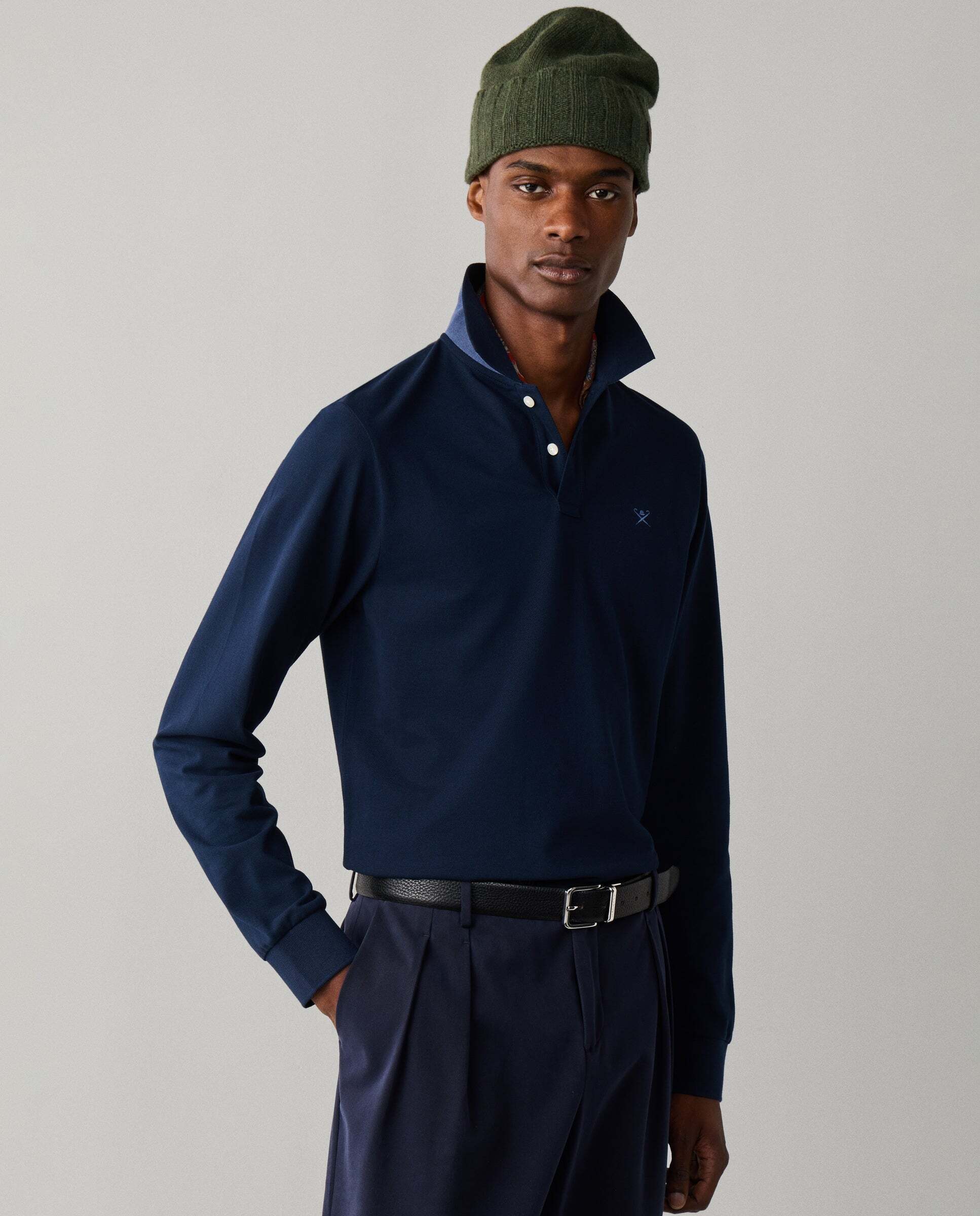 Polo de hombre manga larga con logo fit slim - Hackett - Azul marino Azul marino-5