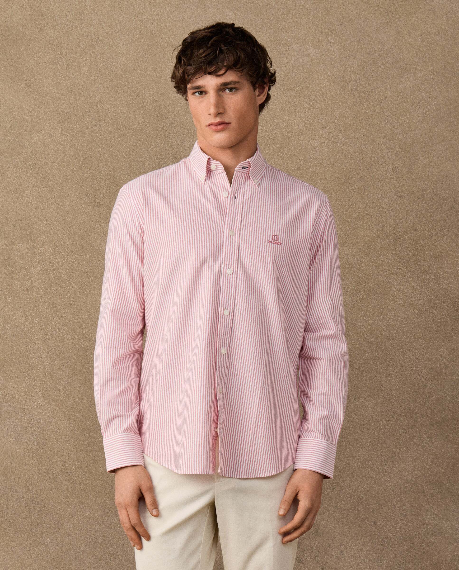 Imagen 0 de Camisa de hombre oxford de rayas fit clásico Rojo