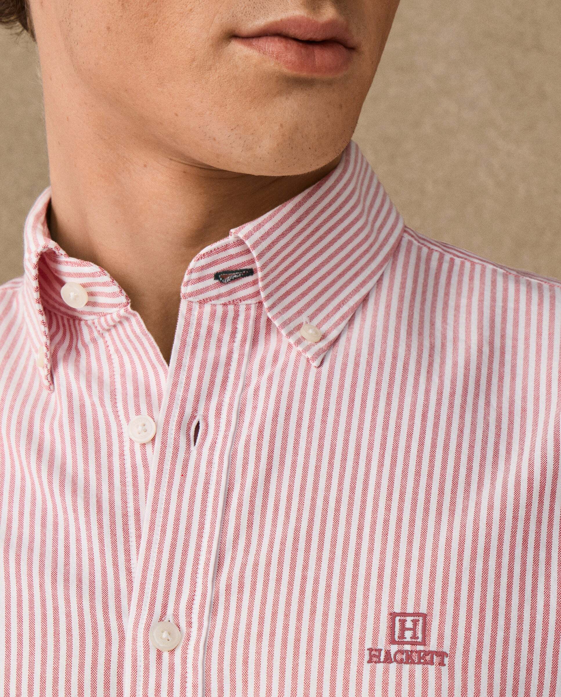 Camisa de hombre oxford de rayas fit clásico - Hackett - Rojo Rojo-5