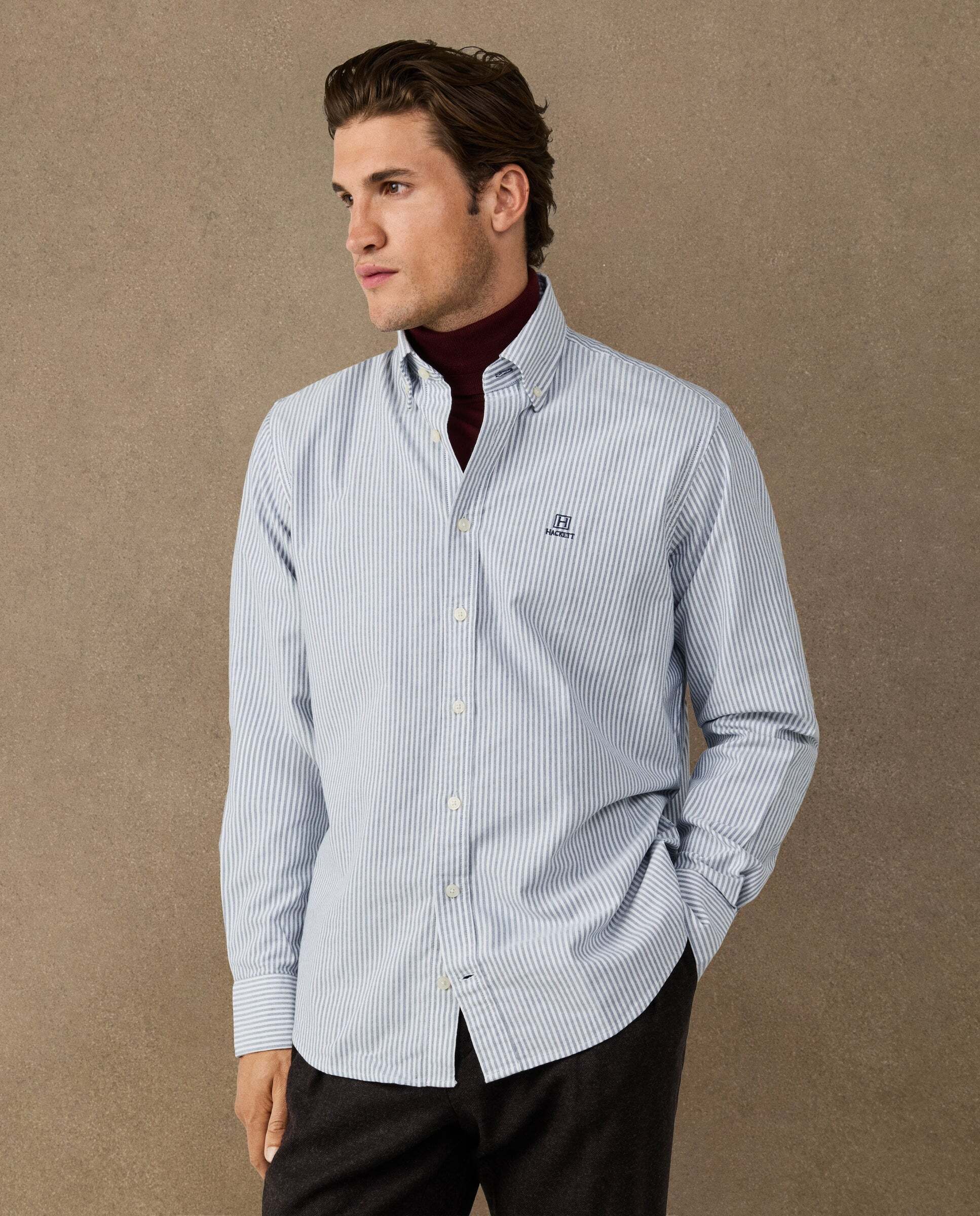 Camisa de hombre oxford de rayas fit clásico - Hackett - Azul marino Azul marino-1