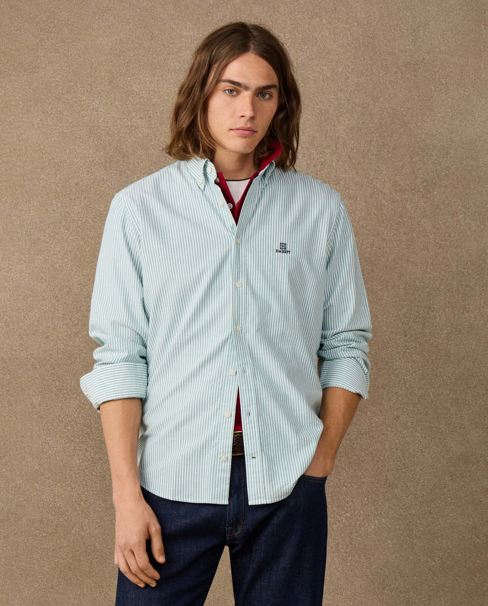 Camisa de hombre oxford de rayas fit clásico - Hackett - Verde Verde-1