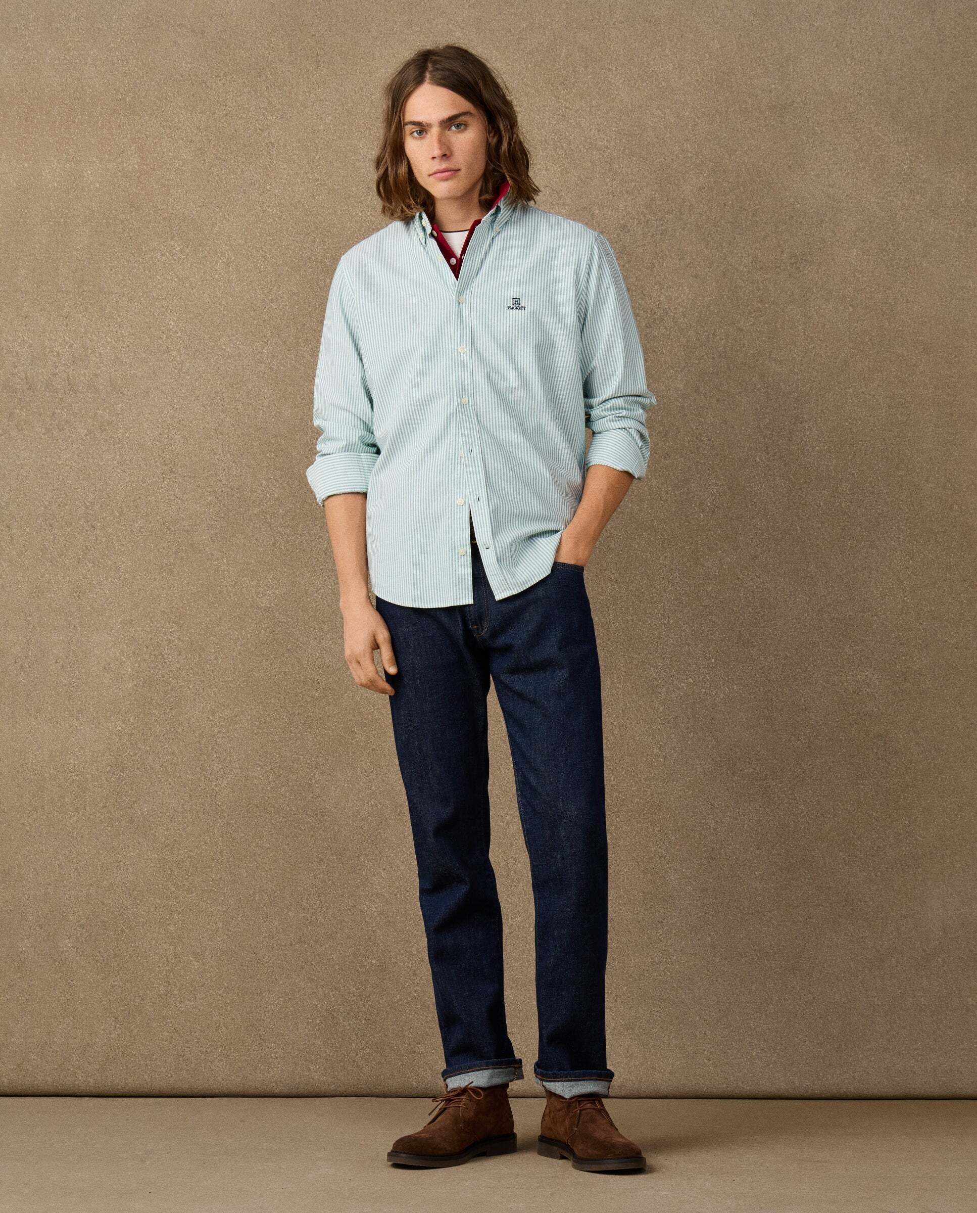 Camisa de hombre oxford de rayas fit clásico - Hackett - Verde Verde-2