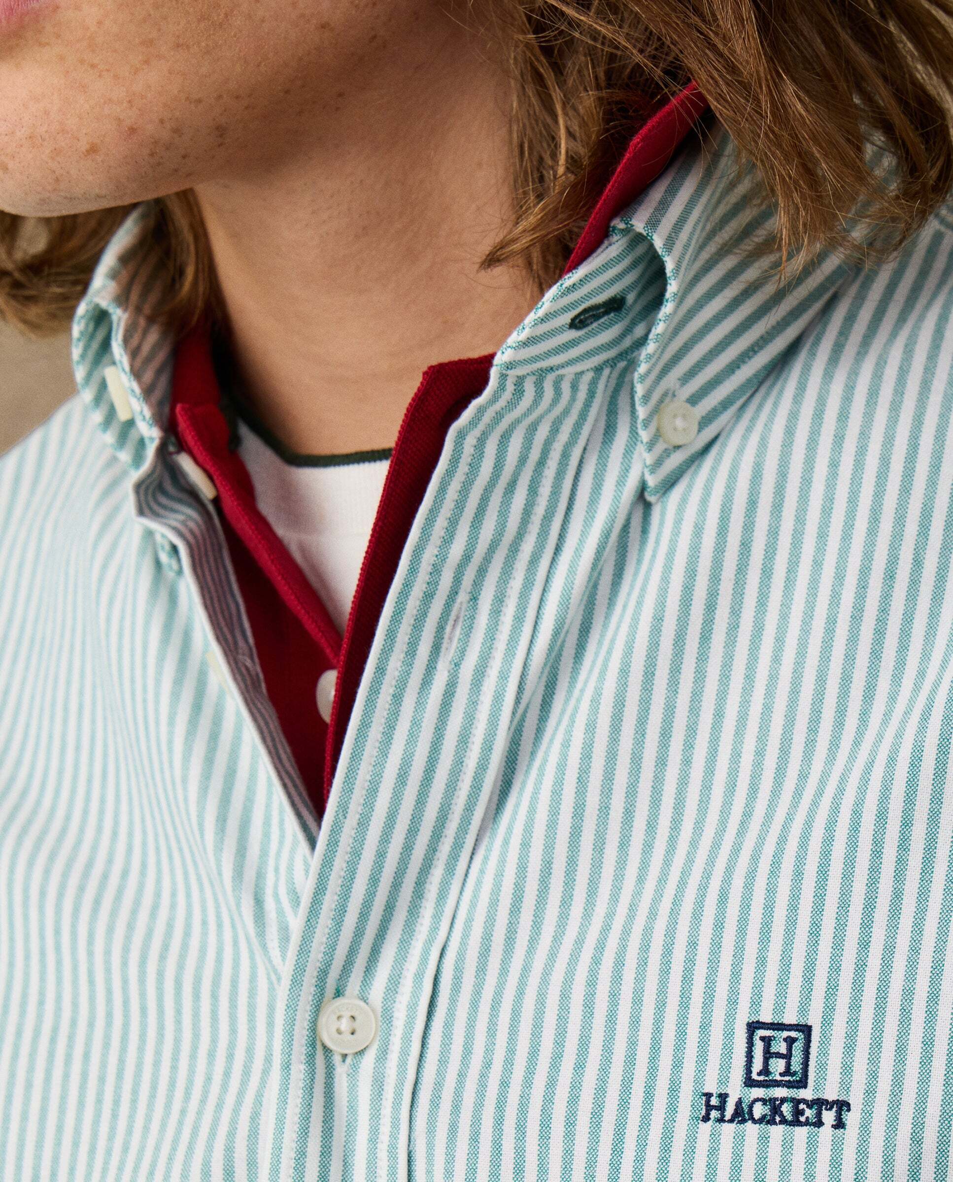 Camisa de hombre oxford de rayas fit clásico - Hackett - Verde Verde-4