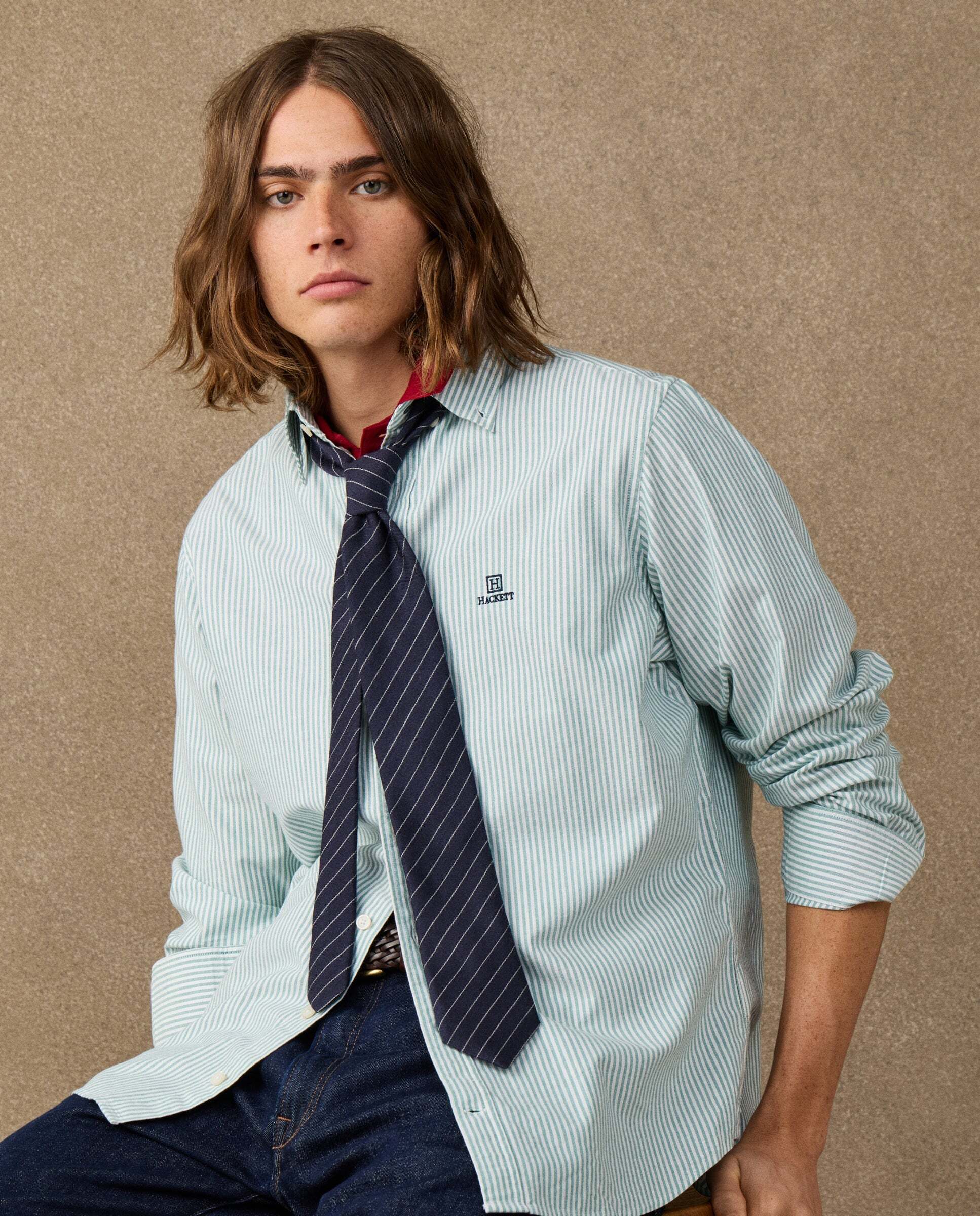 Camisa de hombre oxford de rayas fit clásico - Hackett - Verde Verde-6