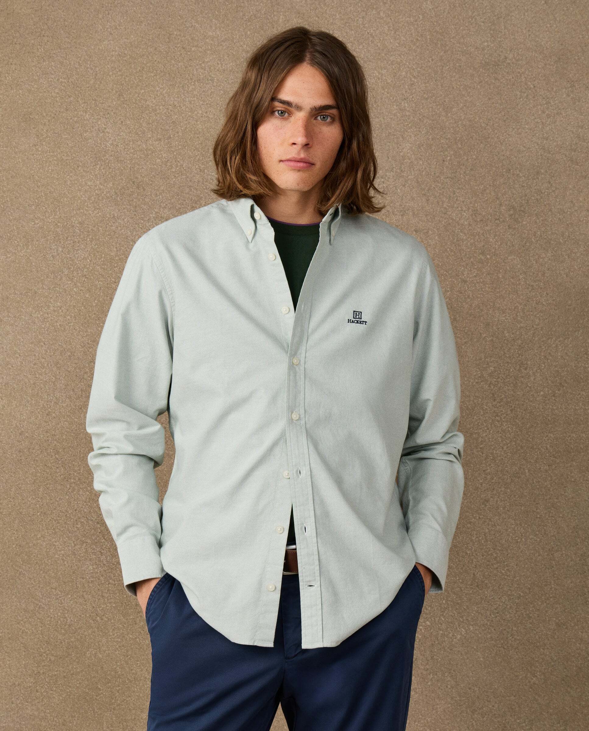 Camisa de hombre oxford lisa fit clásico - Hackett - Verde Verde-1