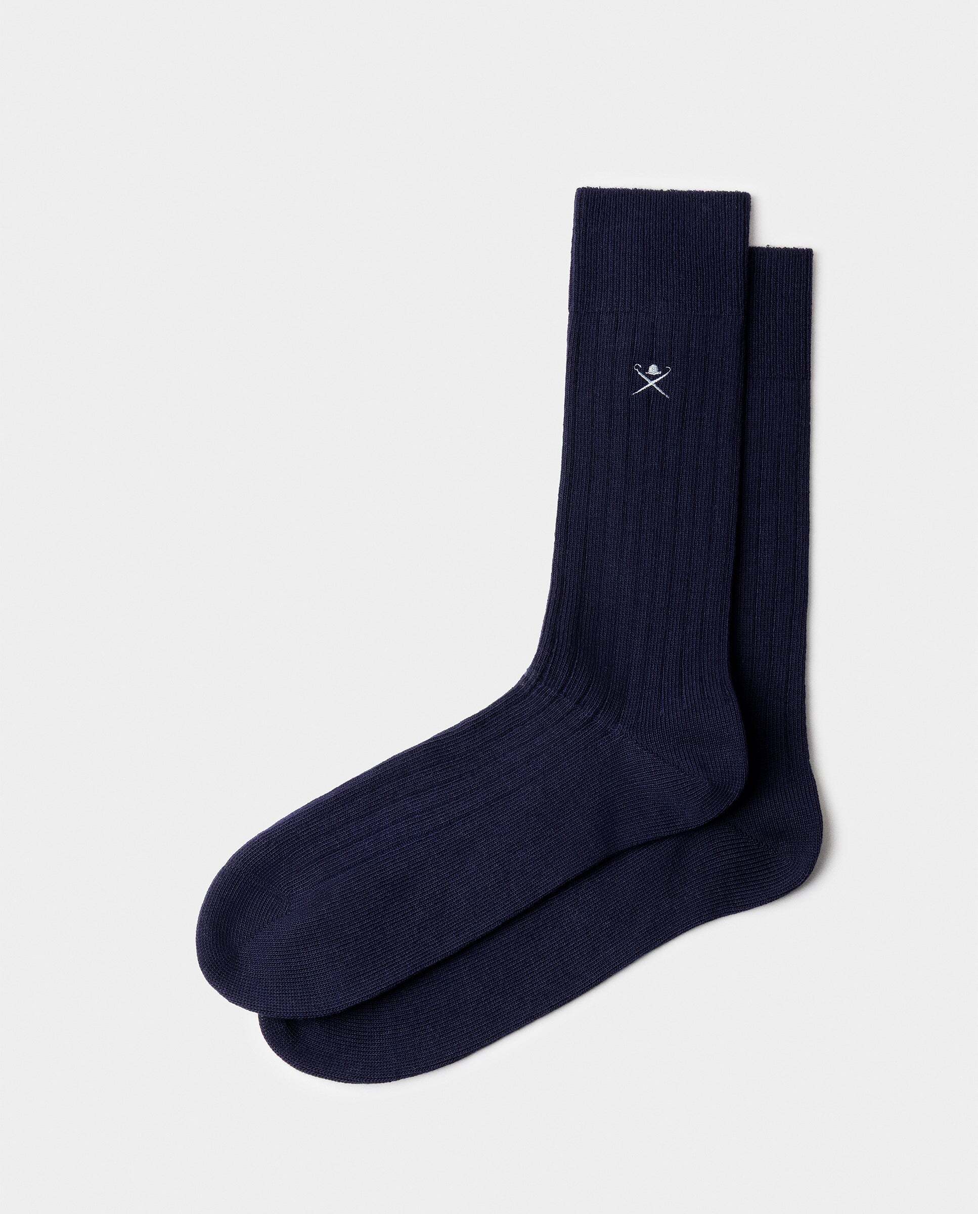 Calcetines altos gruesos de algodón mercerizado - Hackett - Azul oscuro Azul oscuro-1