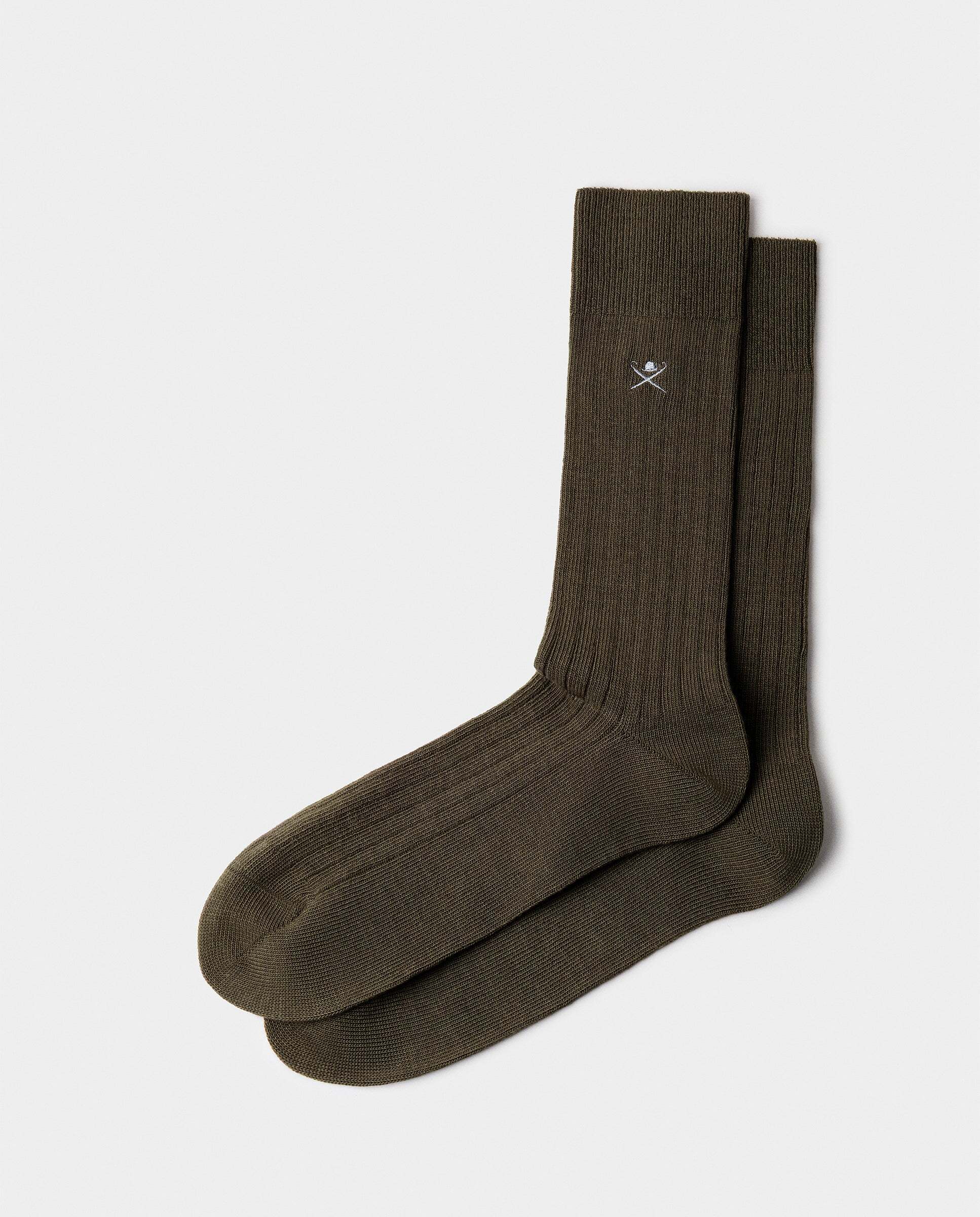 Calcetines altos gruesos de algodón mercerizado - Hackett - Verde militar Verde militar-1
