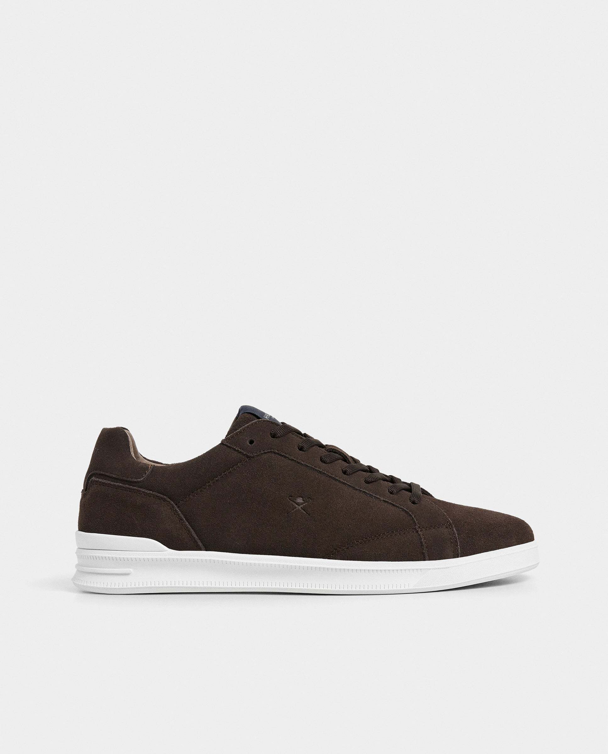 Zapatillas deportivas de hombre de ante suave y sedoso cierre cordones. - Hackett - Marrón oscuro Marrón oscuro-1