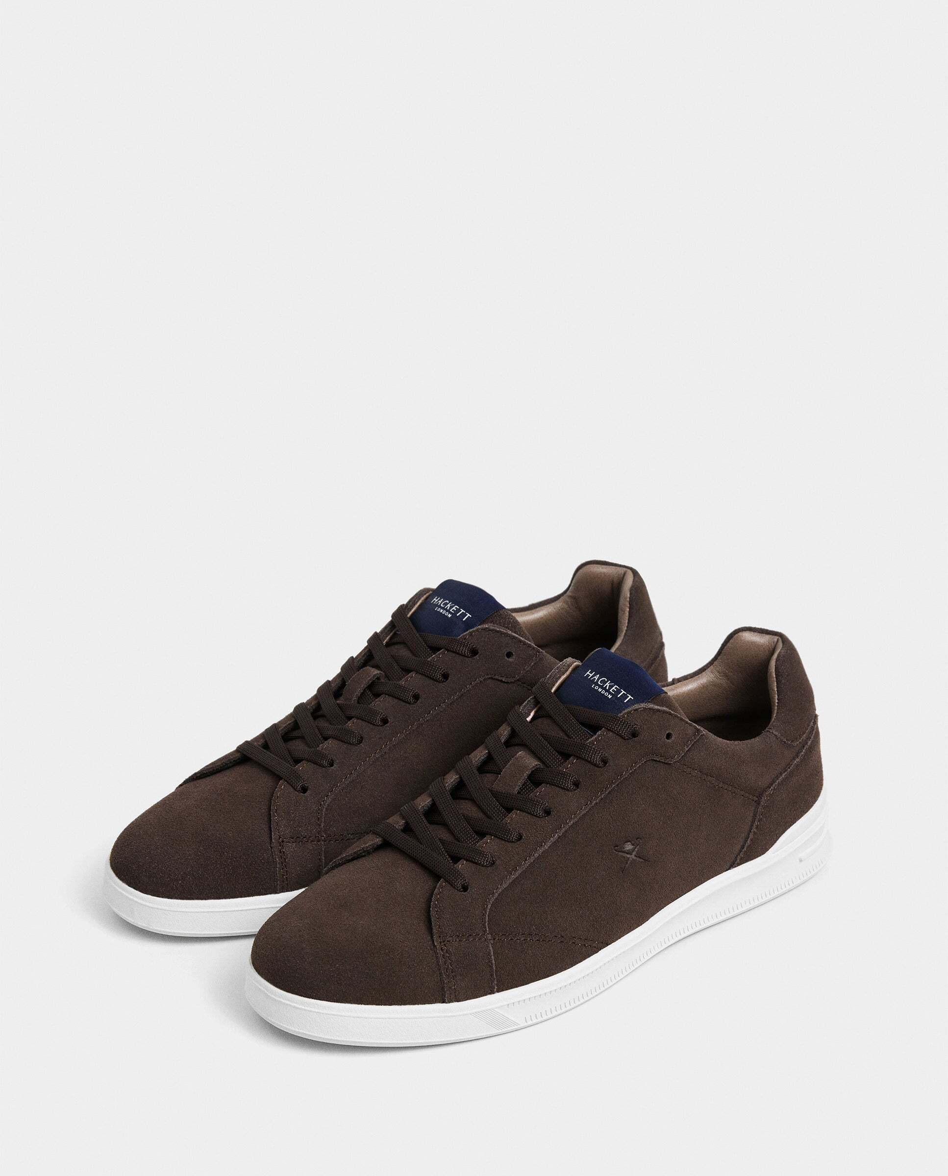 Zapatillas deportivas de hombre de ante suave y sedoso cierre cordones. - Hackett - Marrón oscuro Marrón oscuro-2