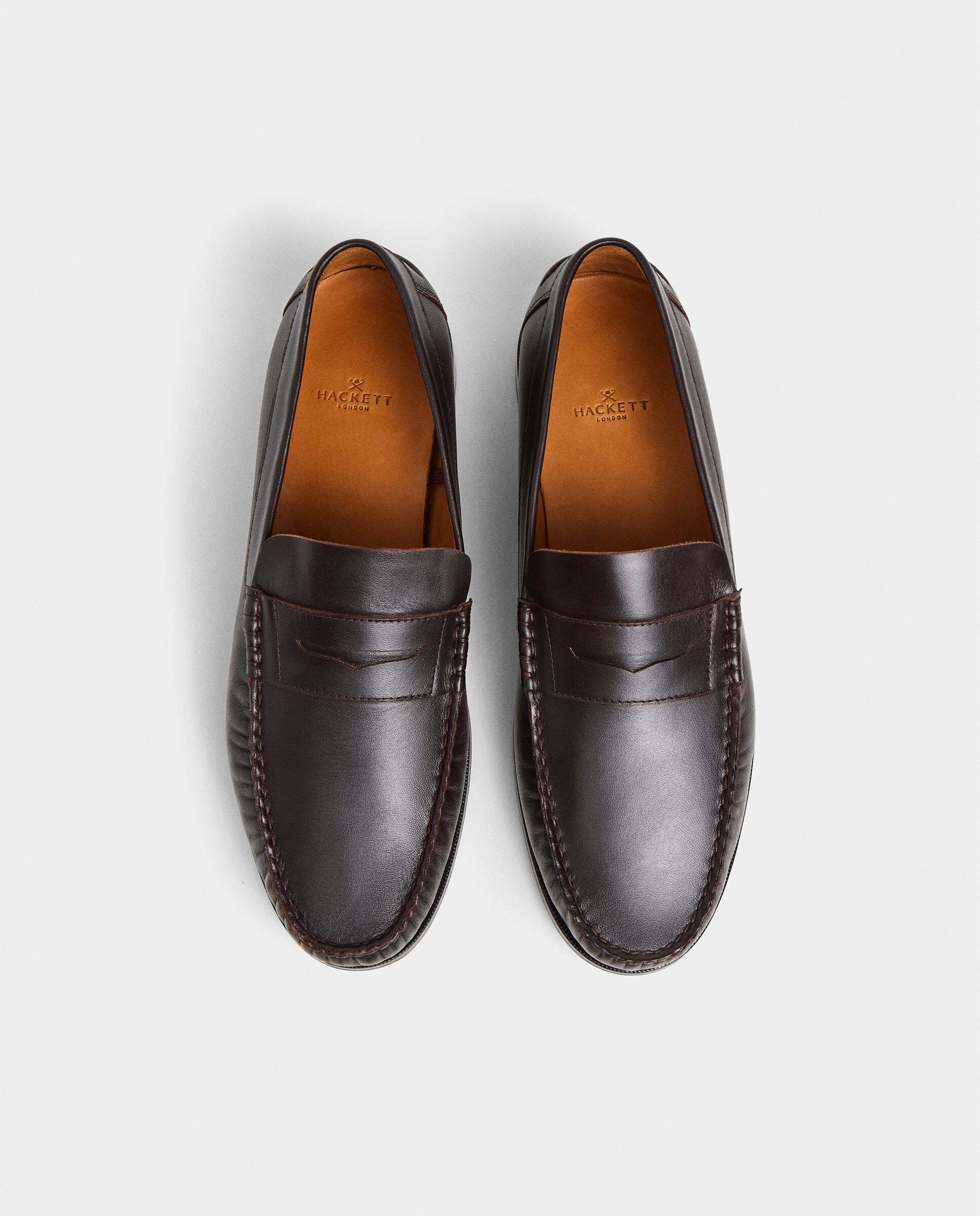 Imagen 3 de Mocasines de piel cobham con tira en empeine - Hackett - Marrón oscuro Marrón oscuro