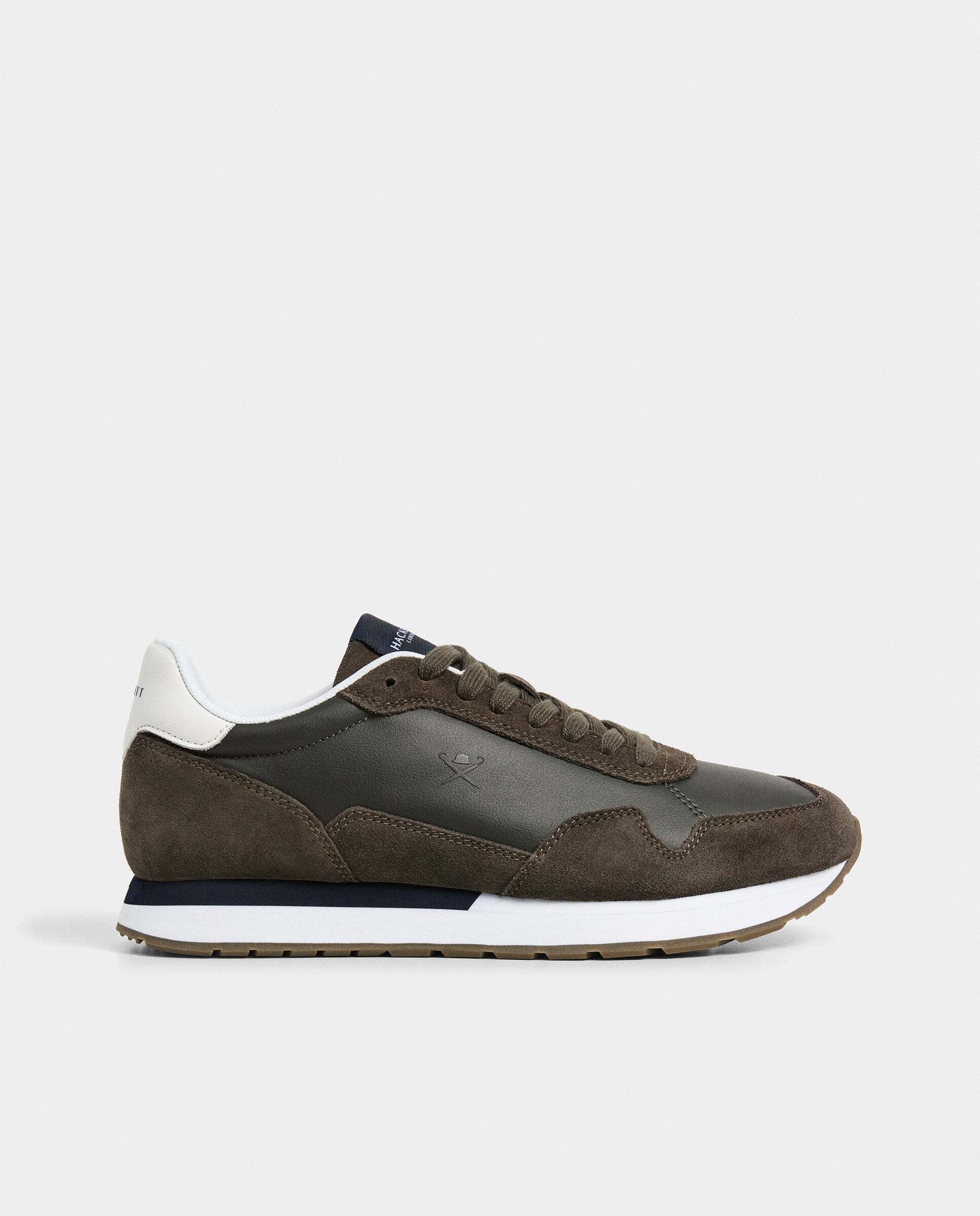Zapatilla deportiva de hombre de running de piel y ante - Hackett - Verde oscuro Verde oscuro-1
