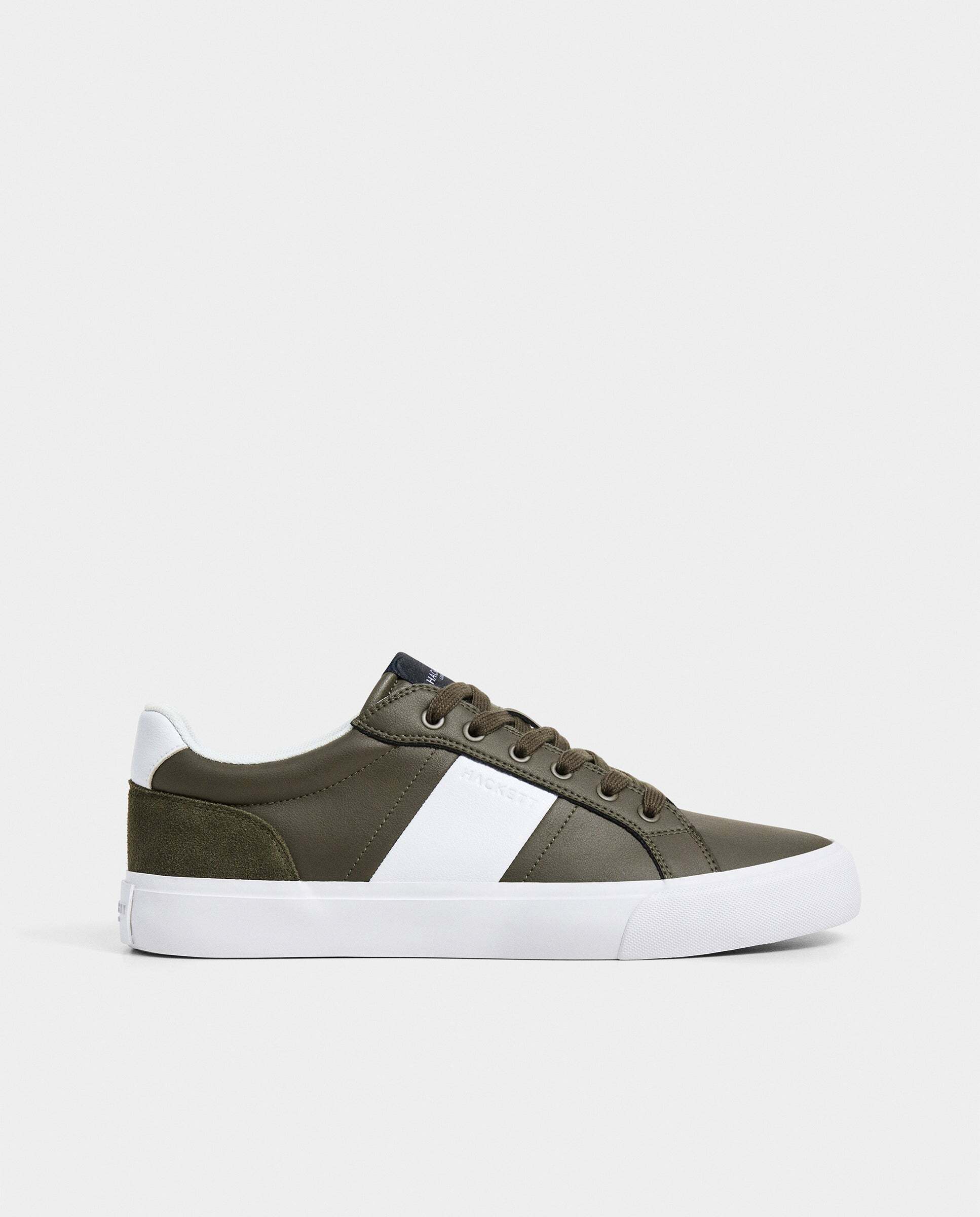 Zapatillas deportivas de hombre Blake Handle de cuero con cordones. - Hackett - Kaki Kaki-1