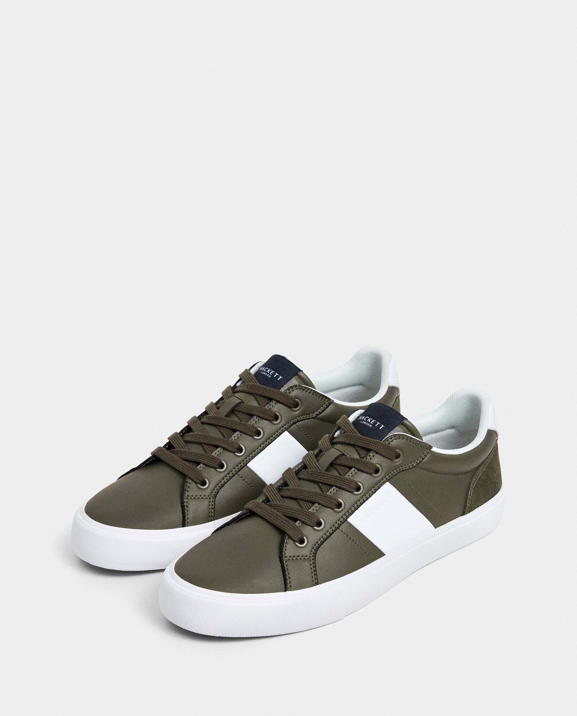 Zapatillas deportivas de hombre Blake Handle de cuero con cordones. - Hackett - Kaki Kaki-2