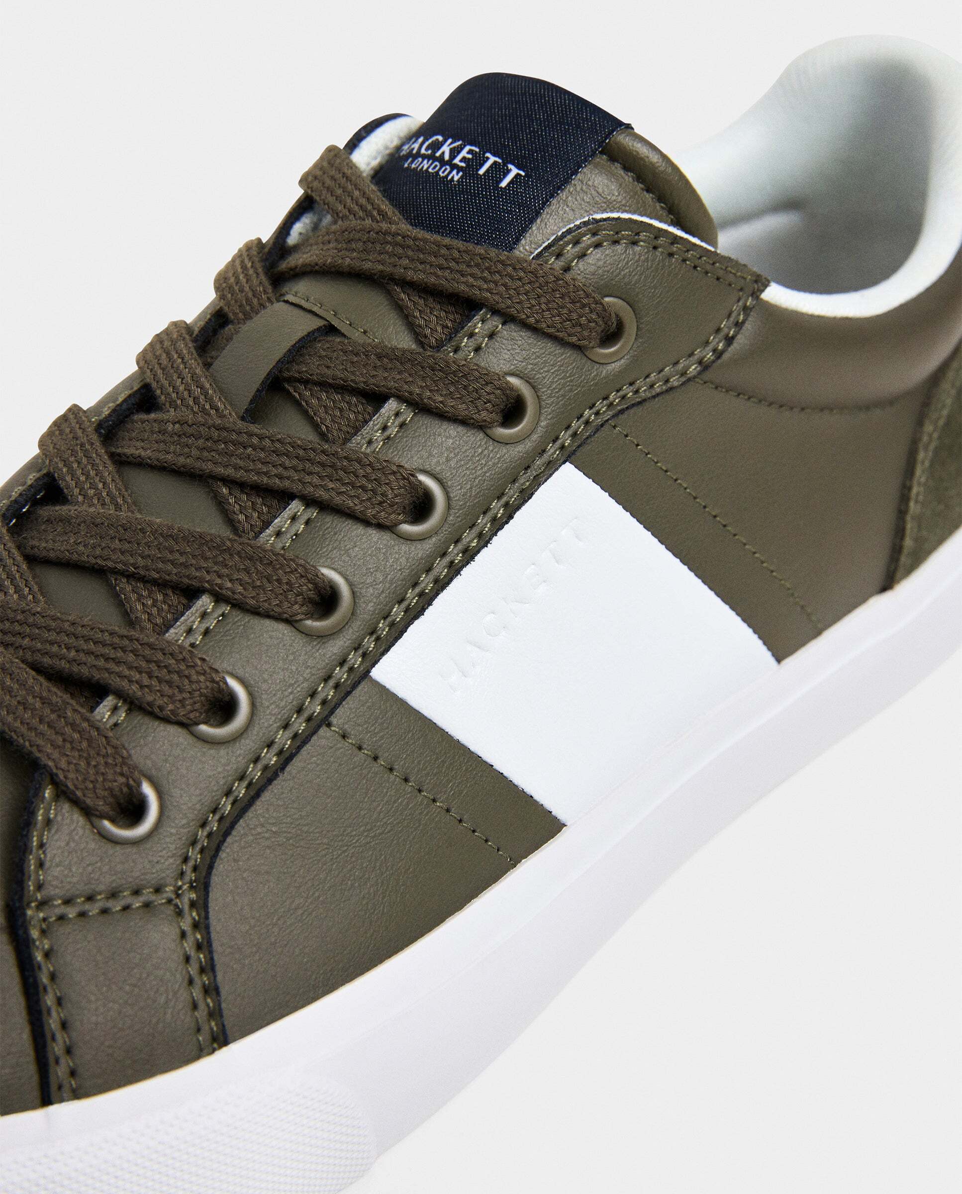 Zapatillas deportivas de hombre Blake Handle de cuero con cordones. - Hackett - Kaki Kaki-5